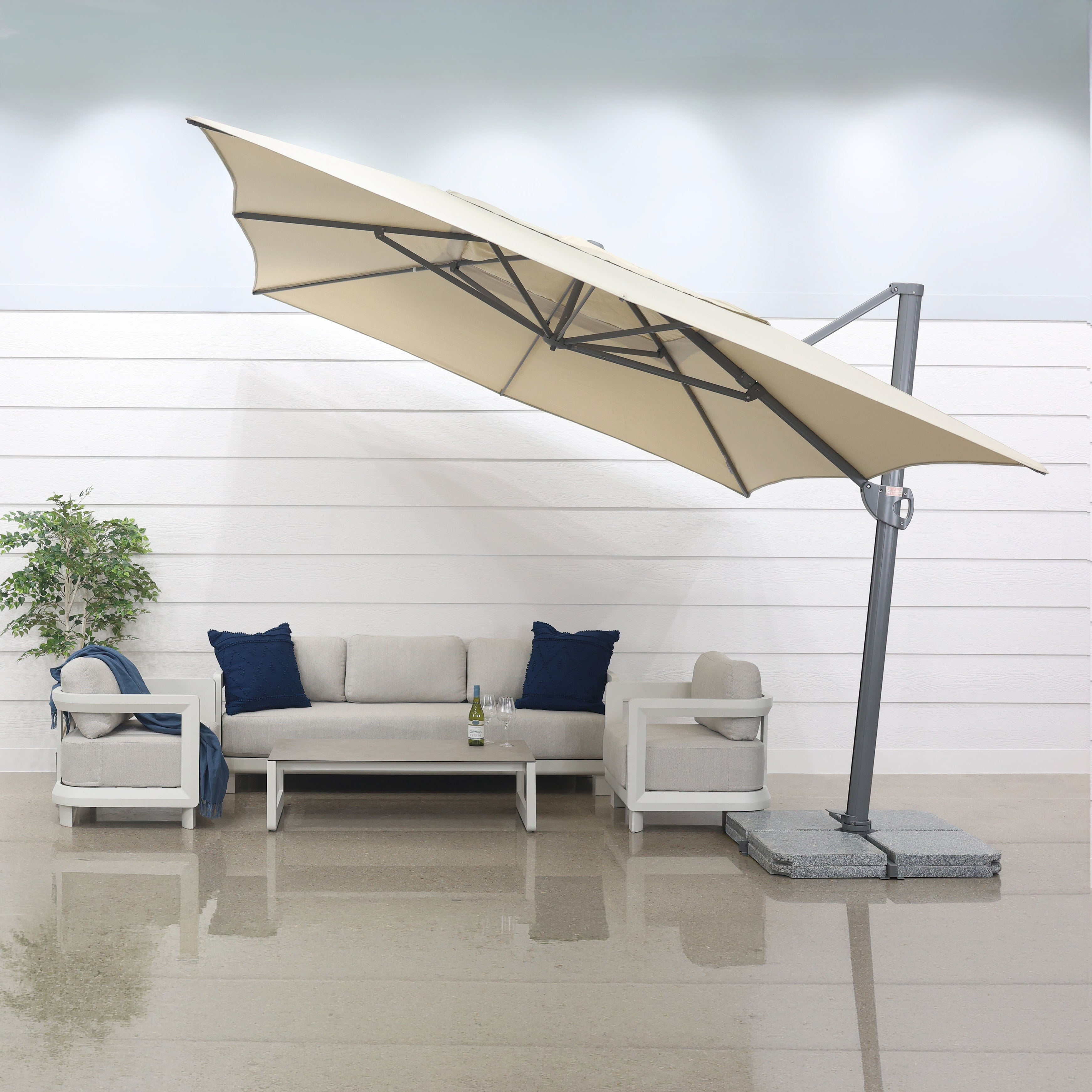 Savannah Rectangle Cantilever Umbrella - Natural w/ Granite Base