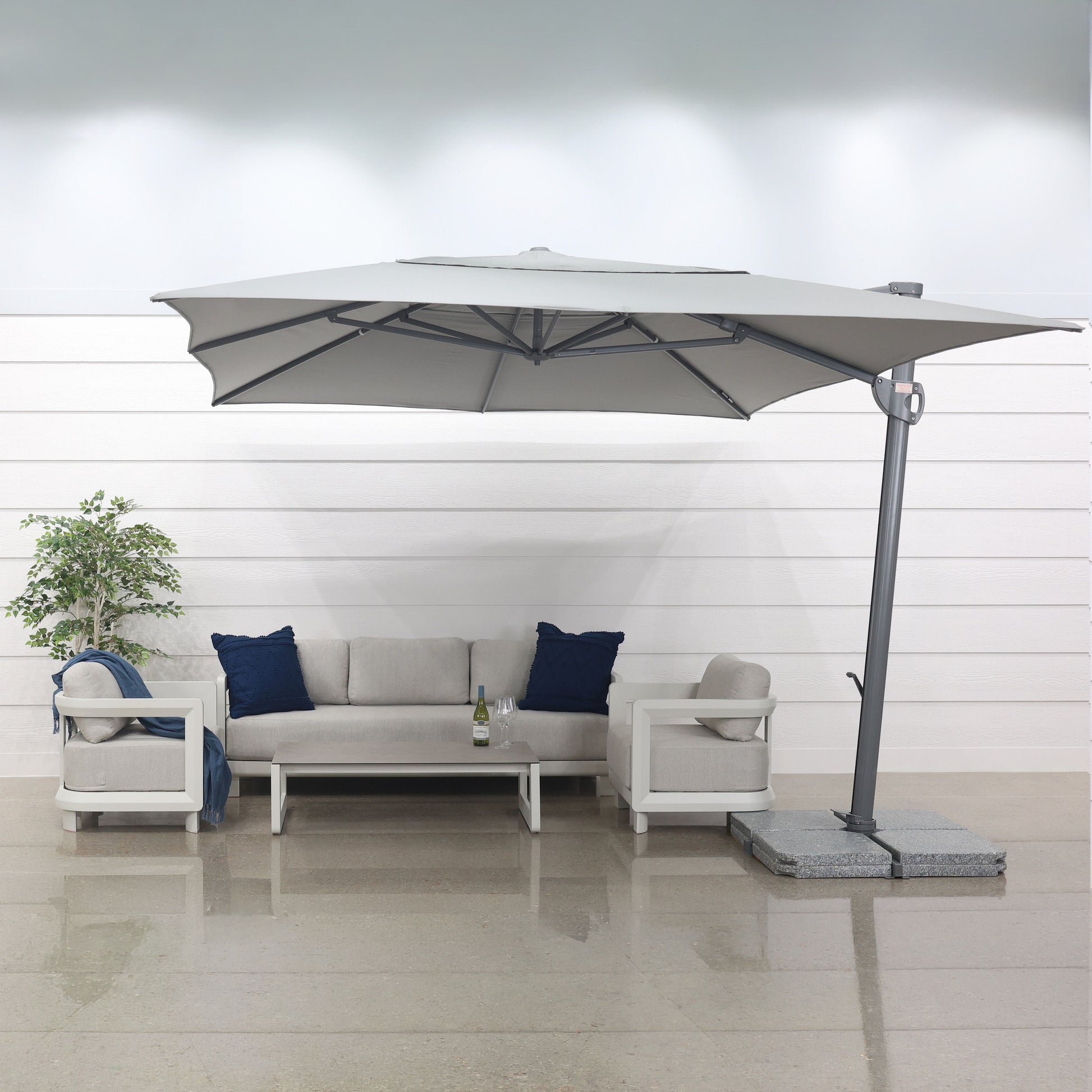 Savannah Rectangle Cantilever Umbrella - Charcoal w/ Granite Base