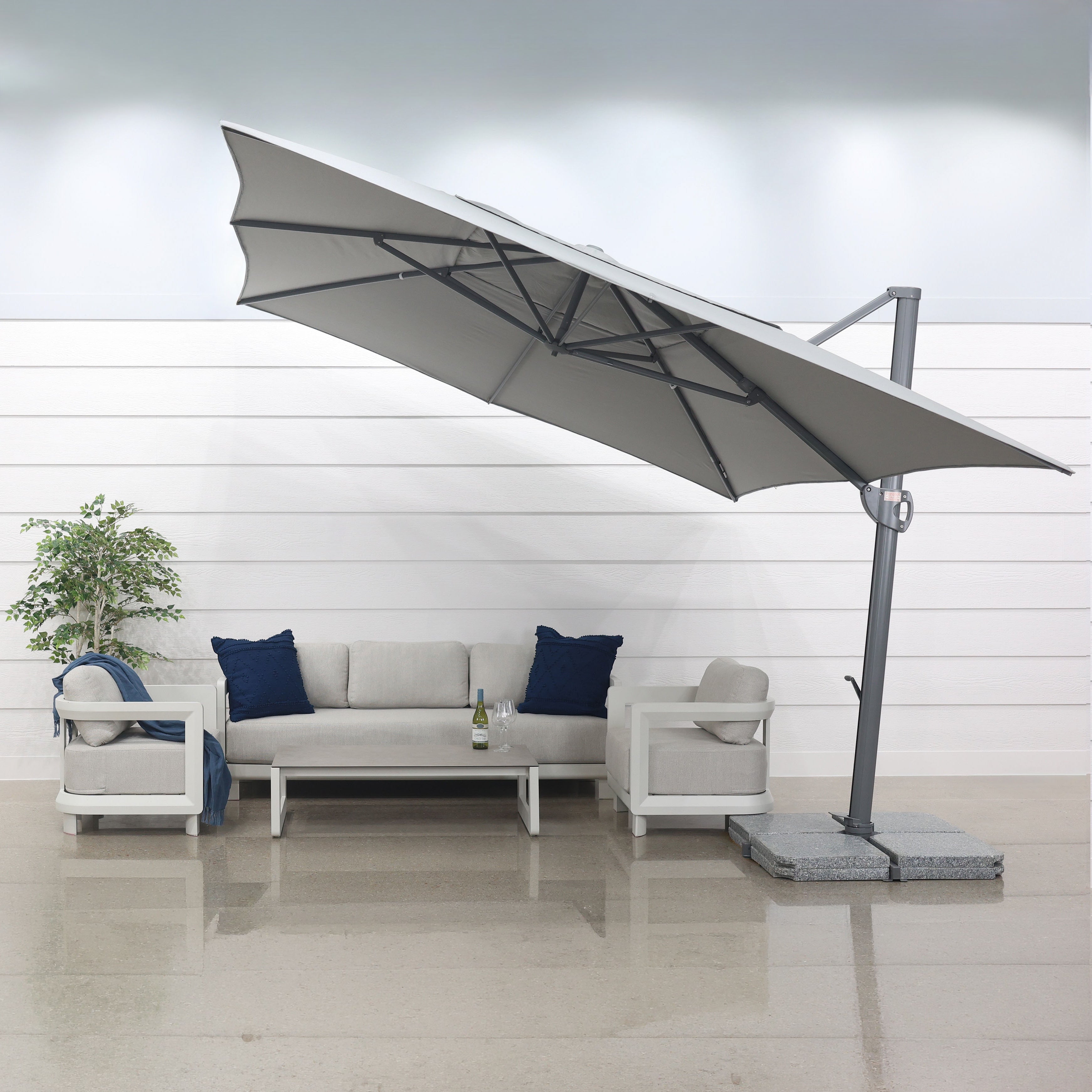 Savannah Rectangle Cantilever Umbrella - Charcoal w/ Granite Base