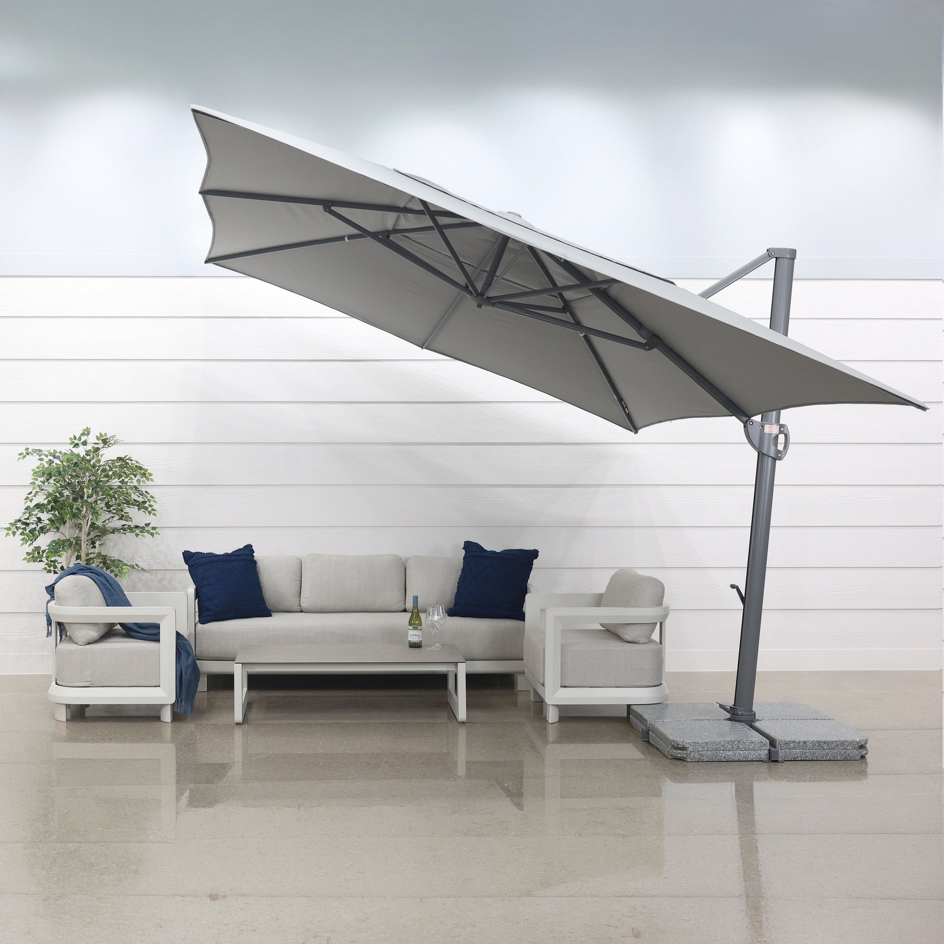 Savannah Rectangle Cantilever Umbrella - Charcoal w/ Granite Base