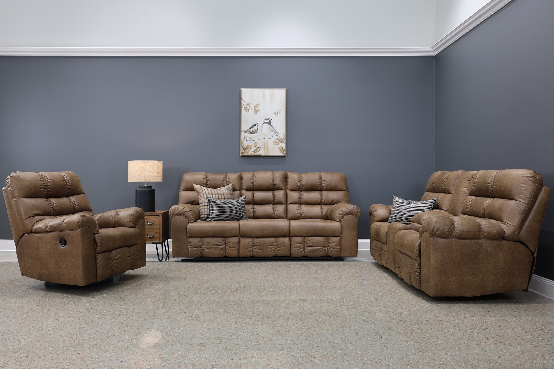 Waldara Reclining Sofa w/ Drop Down Table - Tan