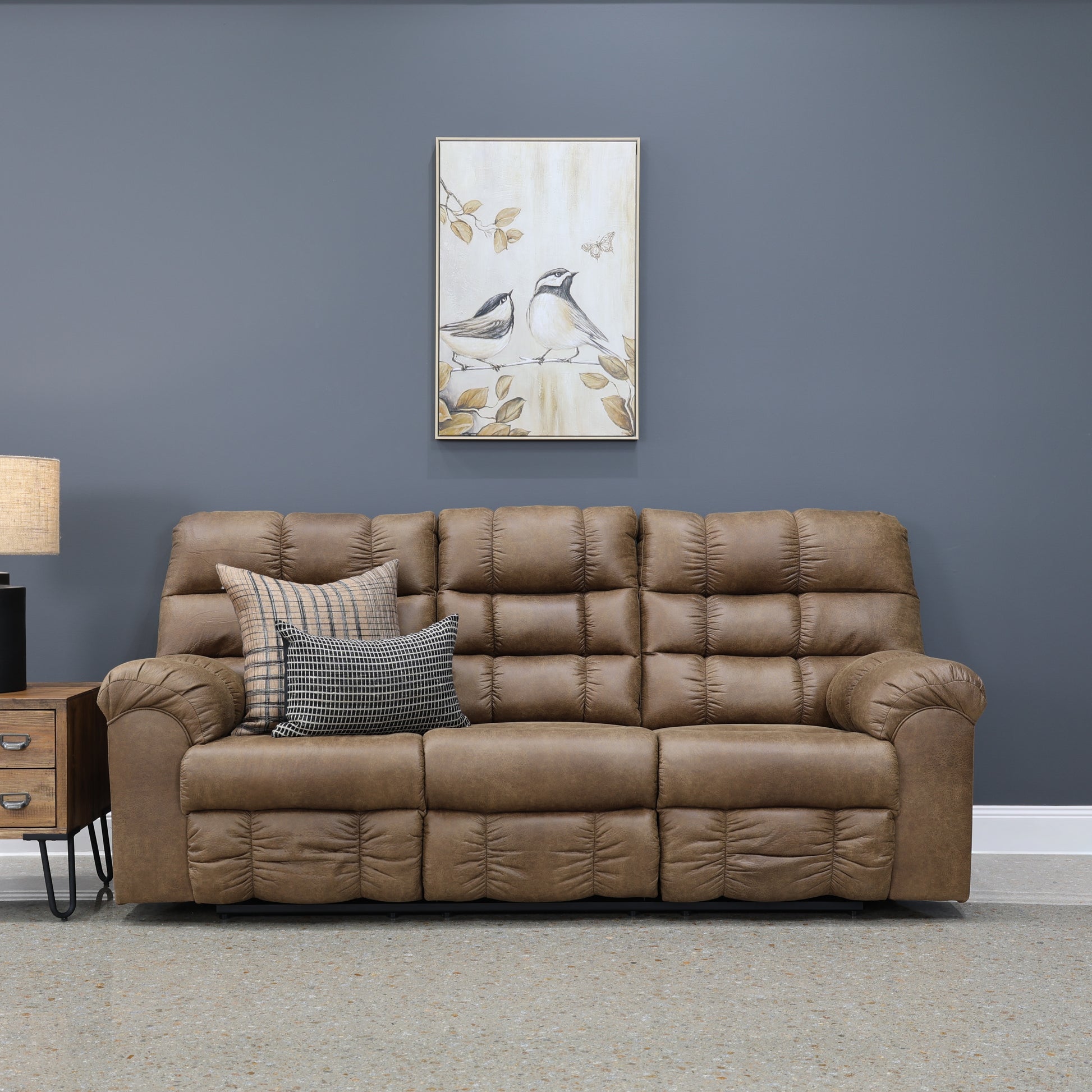 Waldara Reclining Sofa w/ Drop Down Table - Tan
