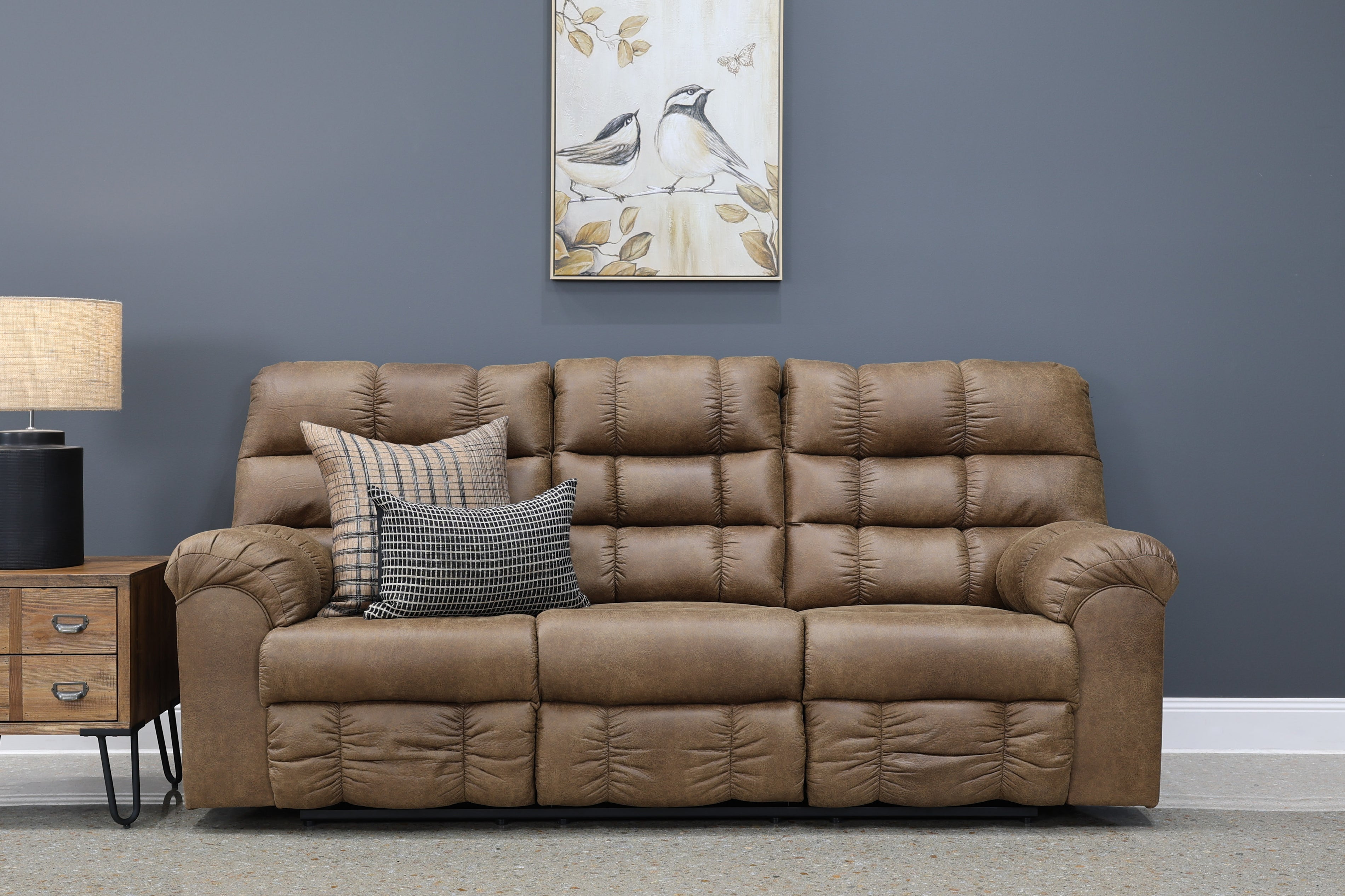 Waldara Reclining Sofa w/ Drop Down Table - Tan