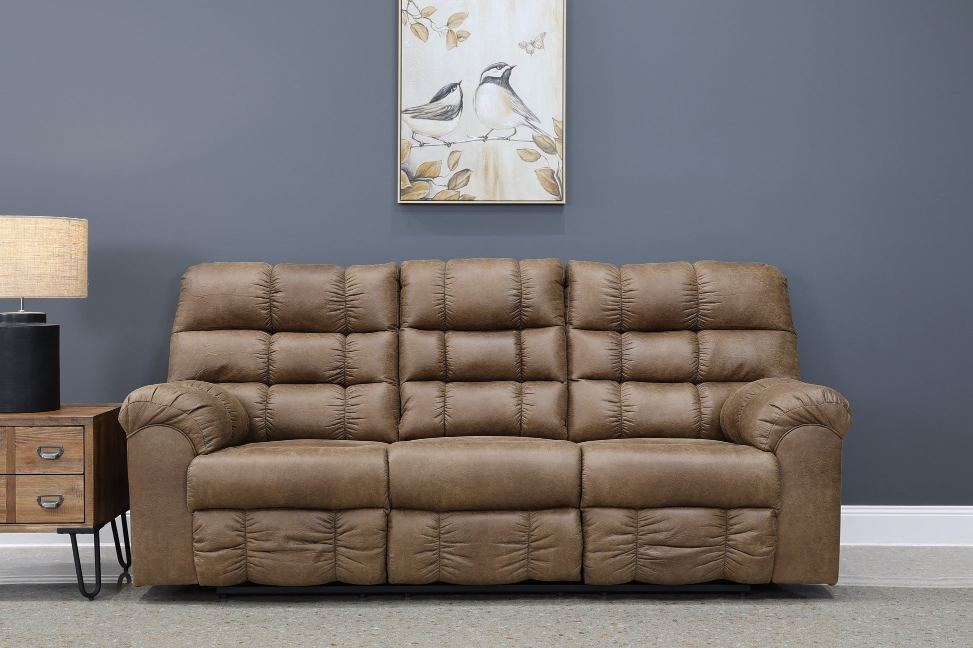 Waldara Reclining Sofa w/ Drop Down Table - Tan