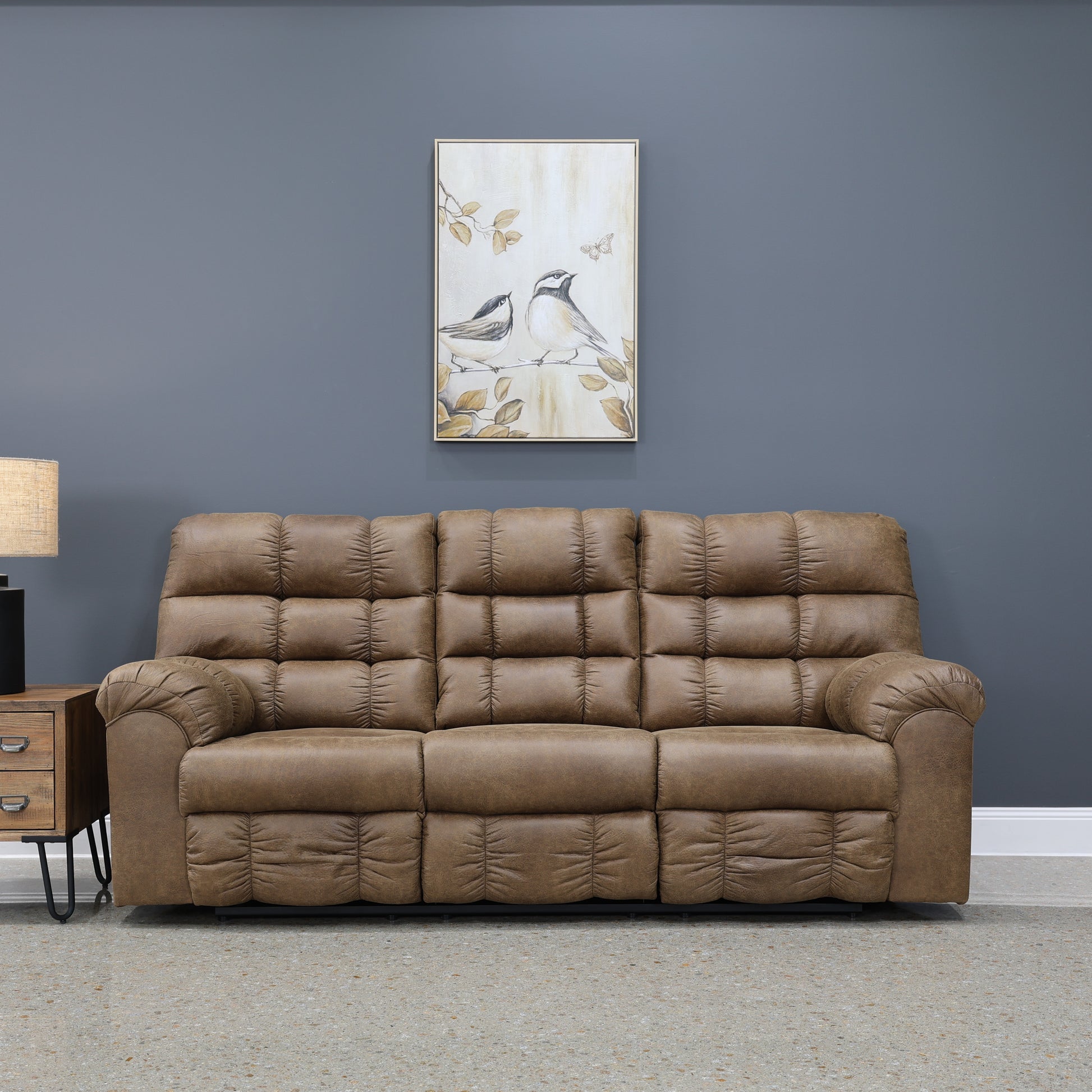 Waldara Reclining Sofa w/ Drop Down Table - Tan