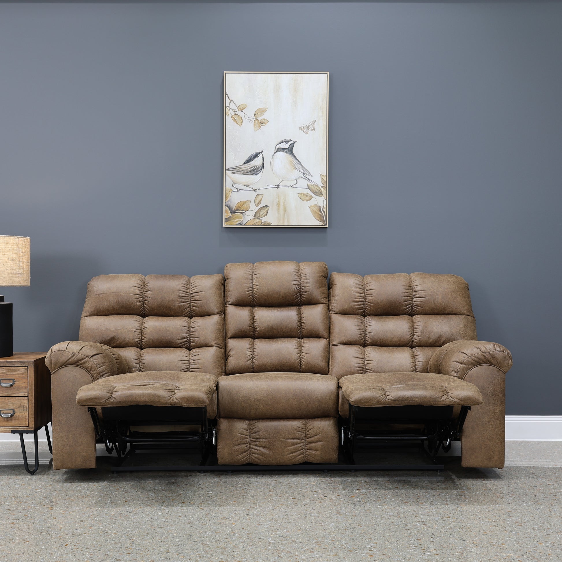 Waldara Reclining Sofa w/ Drop Down Table - Tan
