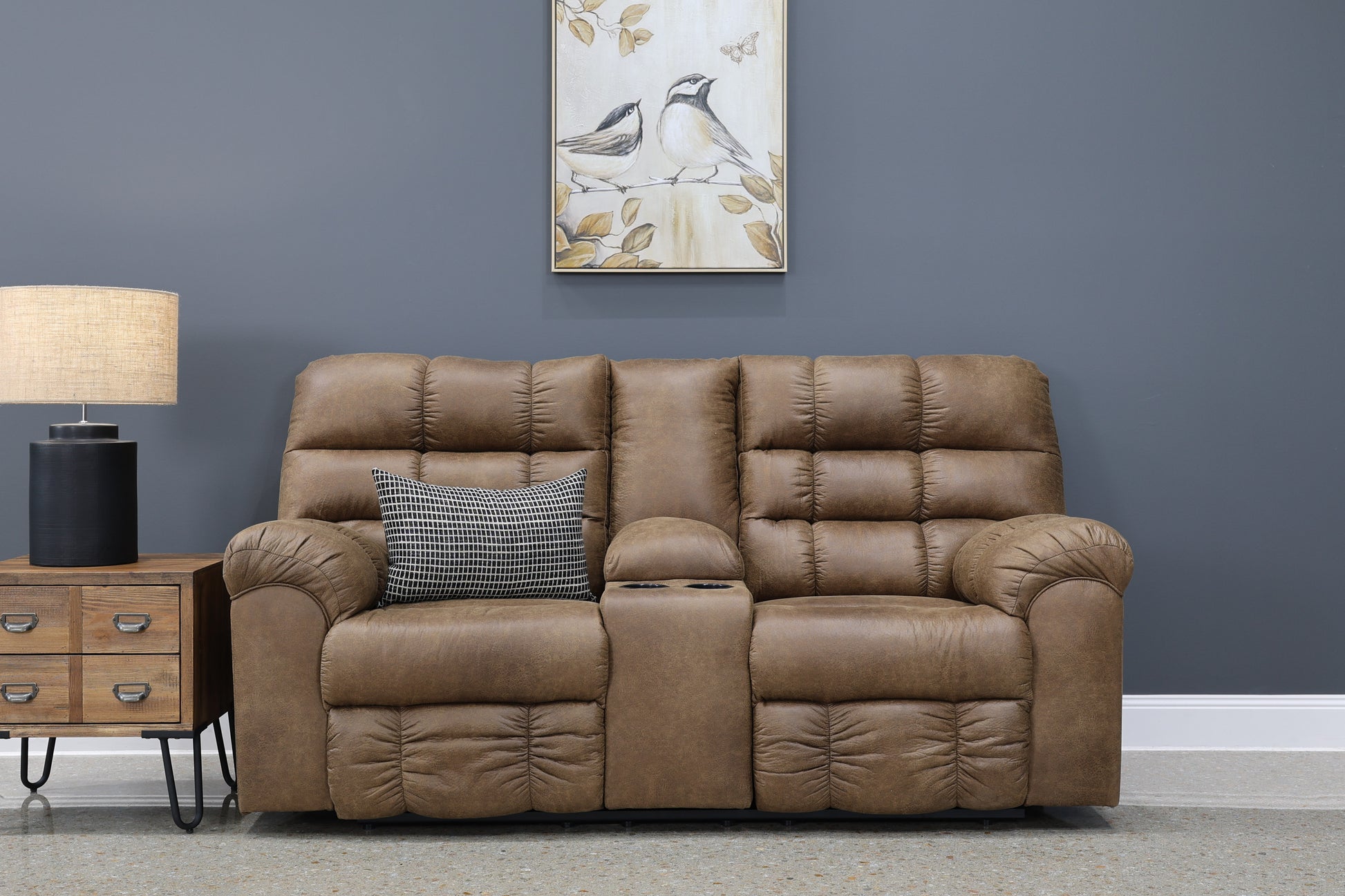 Waldara Reclining Loveseat w/ Console - Tan