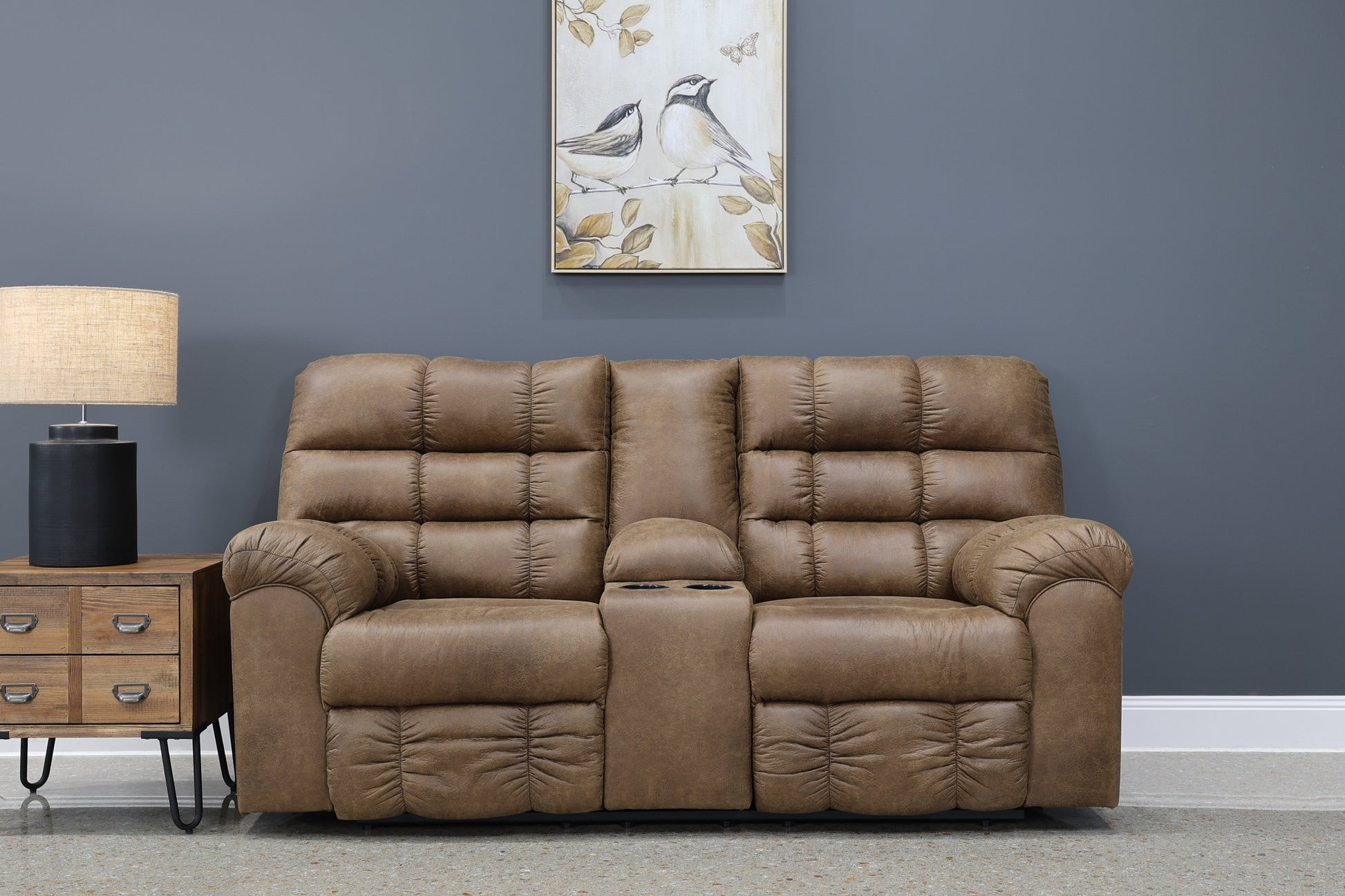 Waldara Reclining Loveseat w/ Console - Tan