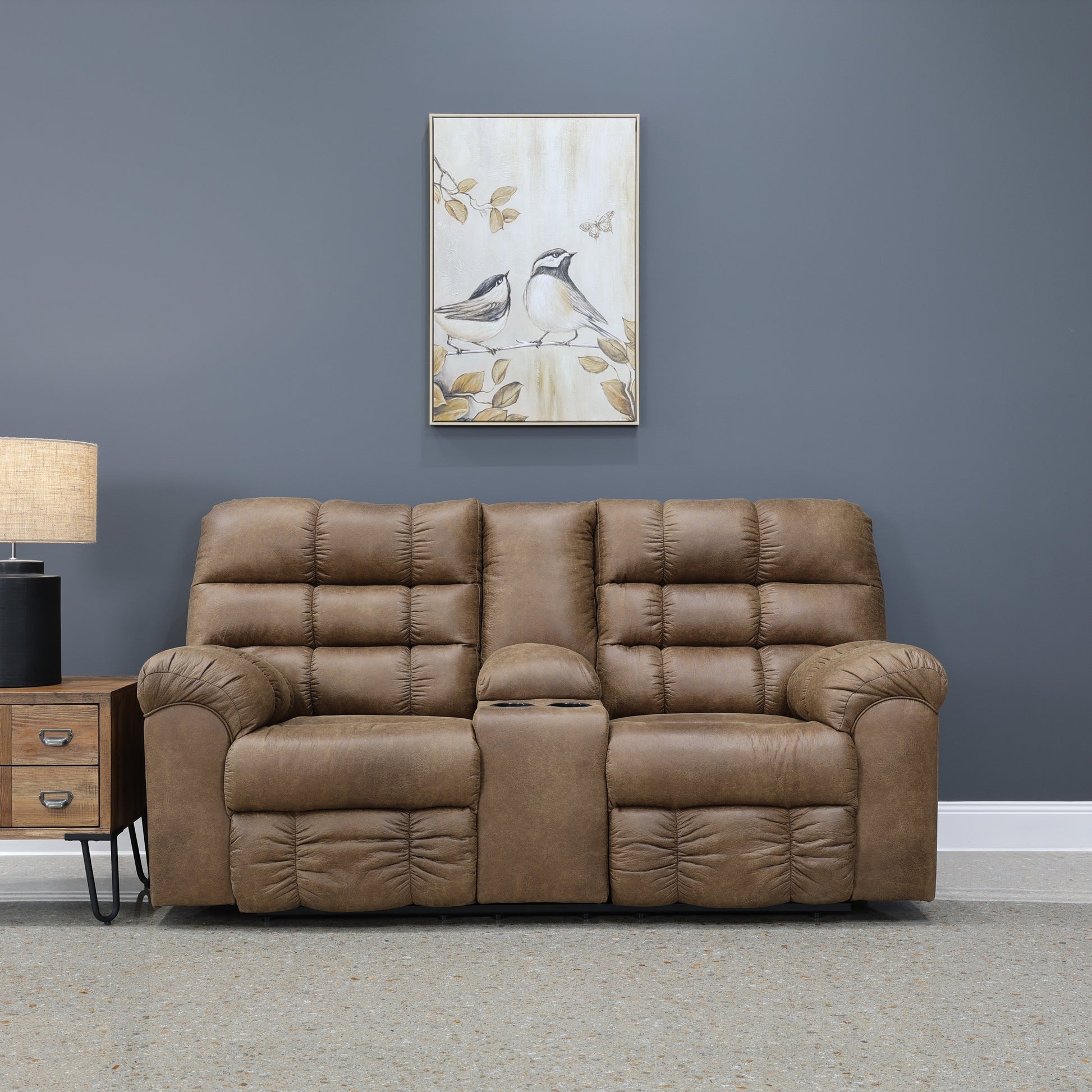 Waldara Reclining Loveseat w/ Console - Tan