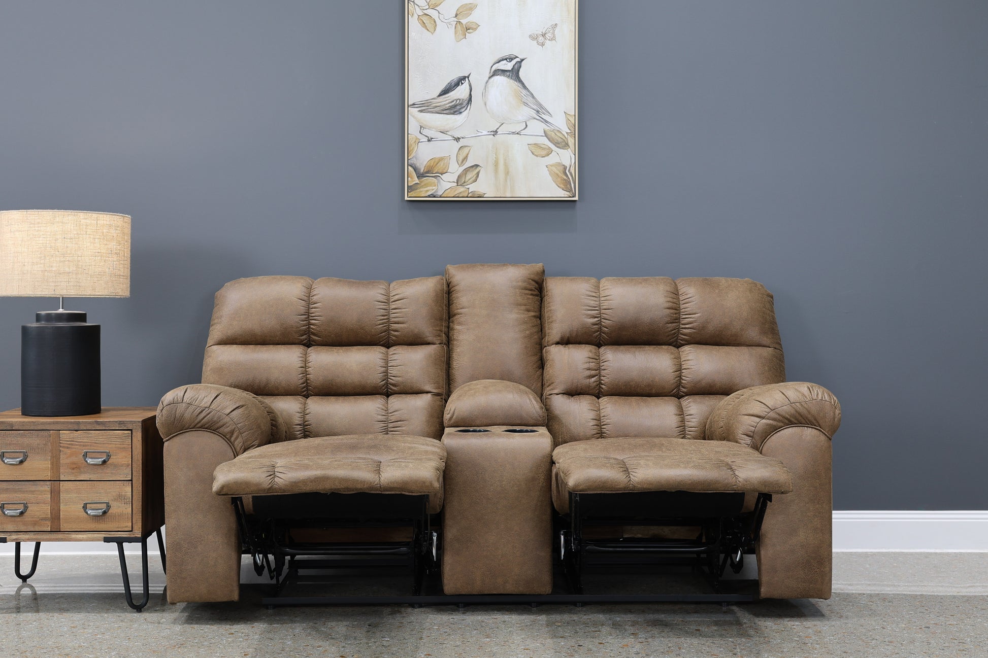 Waldara Reclining Loveseat w/ Console - Tan