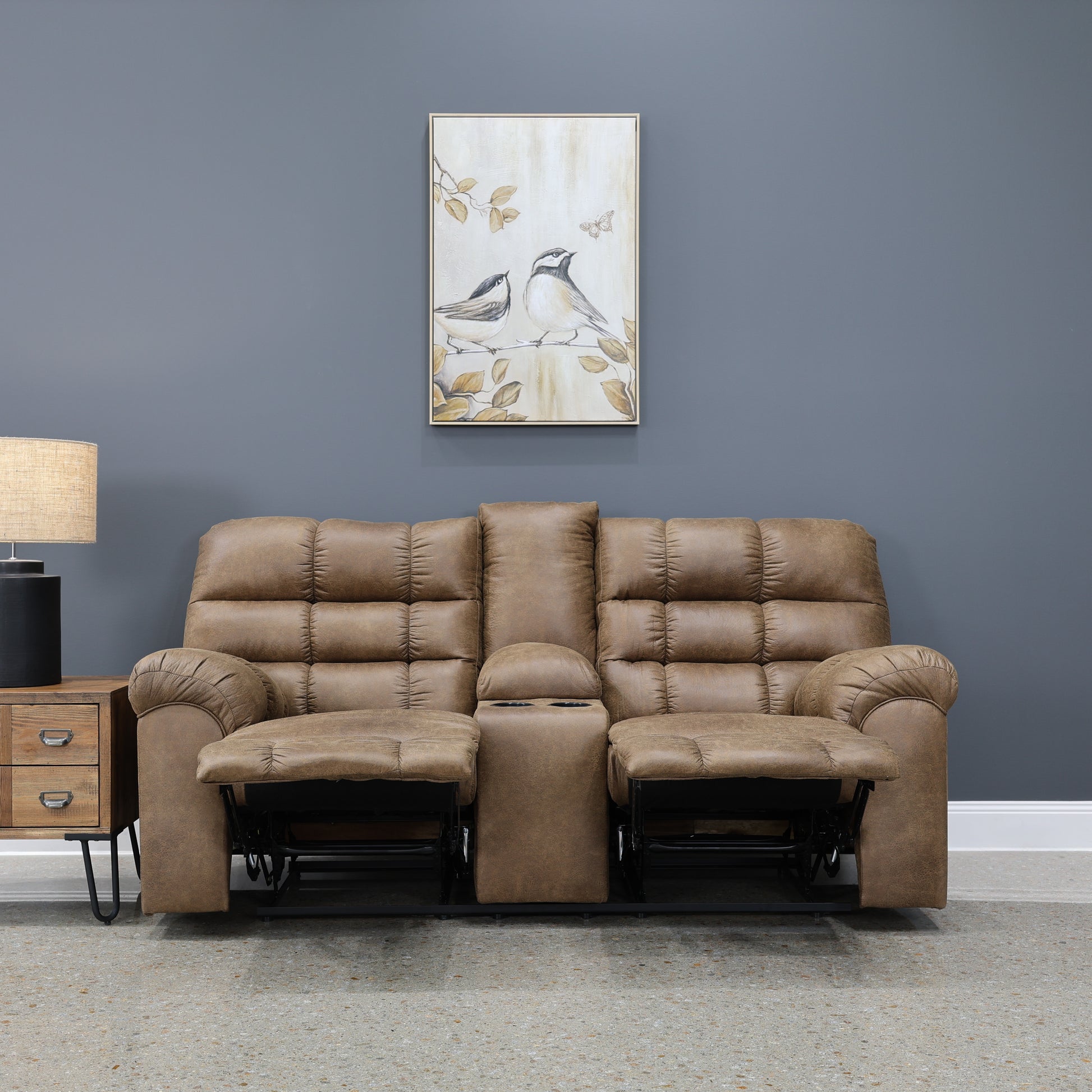 Waldara Reclining Loveseat w/ Console - Tan