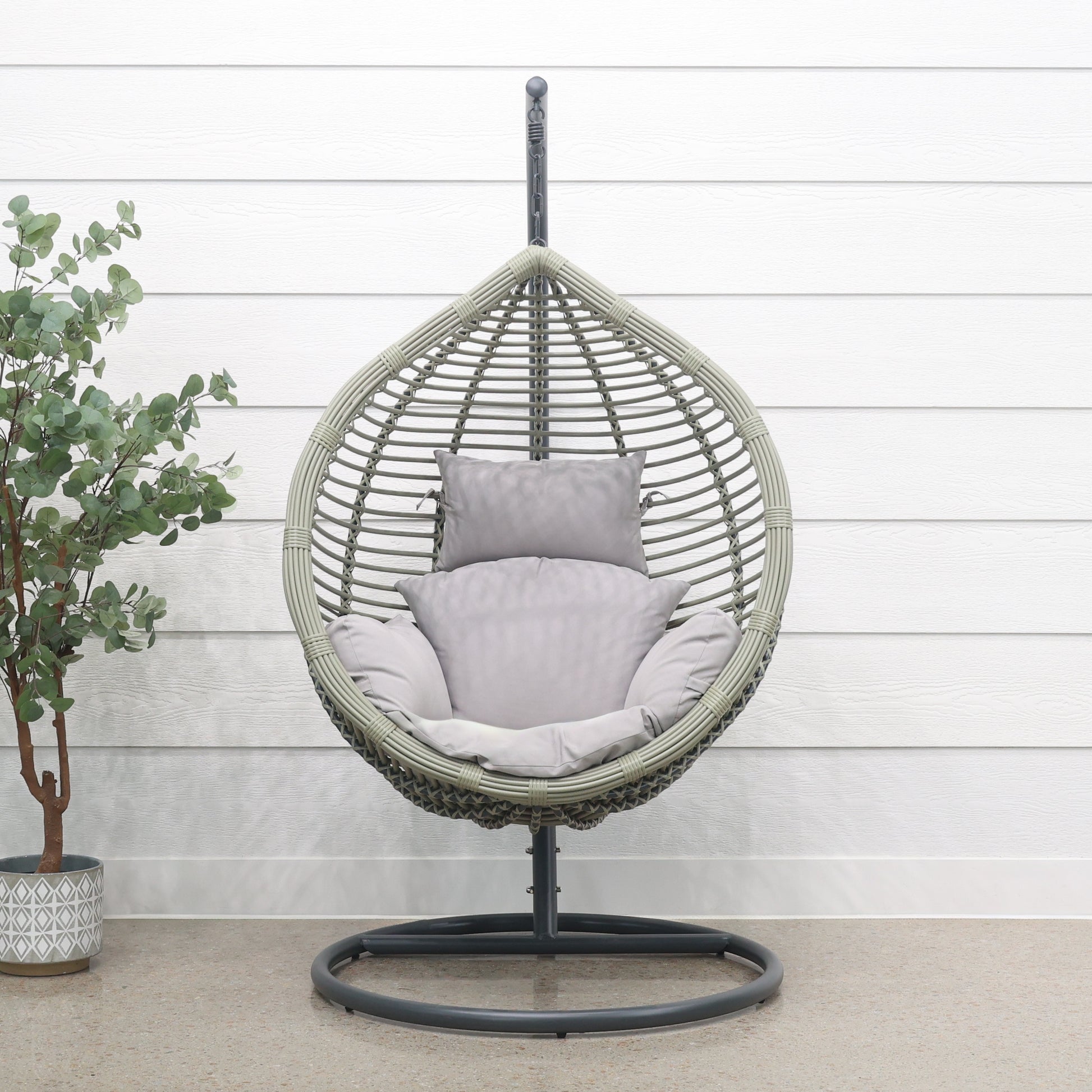 Oceana Outdoor Hanging Egg Chair in Slate Grey with Stand