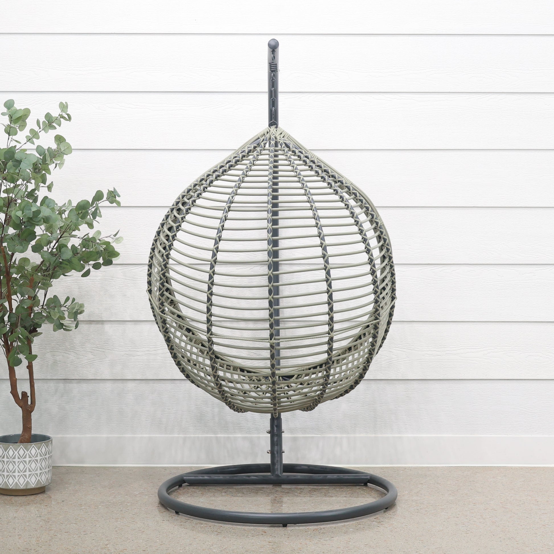 Oceana Outdoor Hanging Egg Chair in Slate Grey with Stand