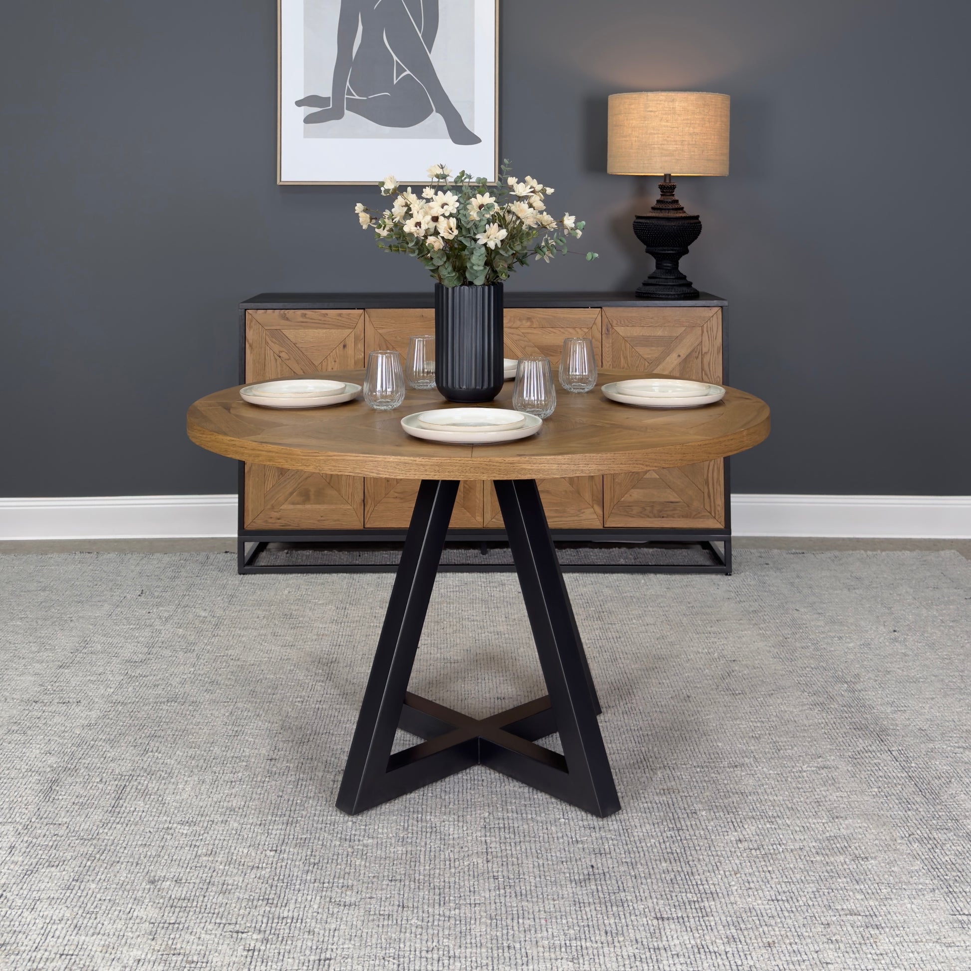 Industrial Round Dining Table 125cm