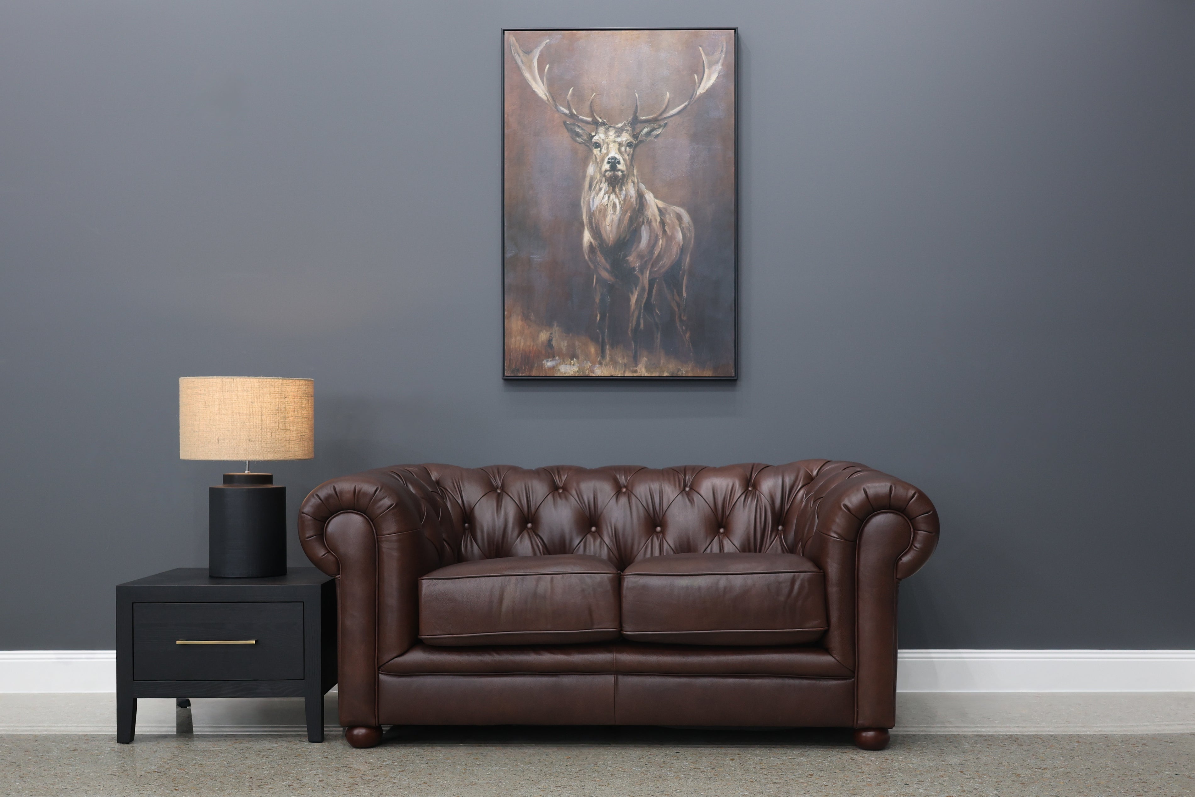 Chesterfield 2 Seater Loveseat - Antique Brown Leather