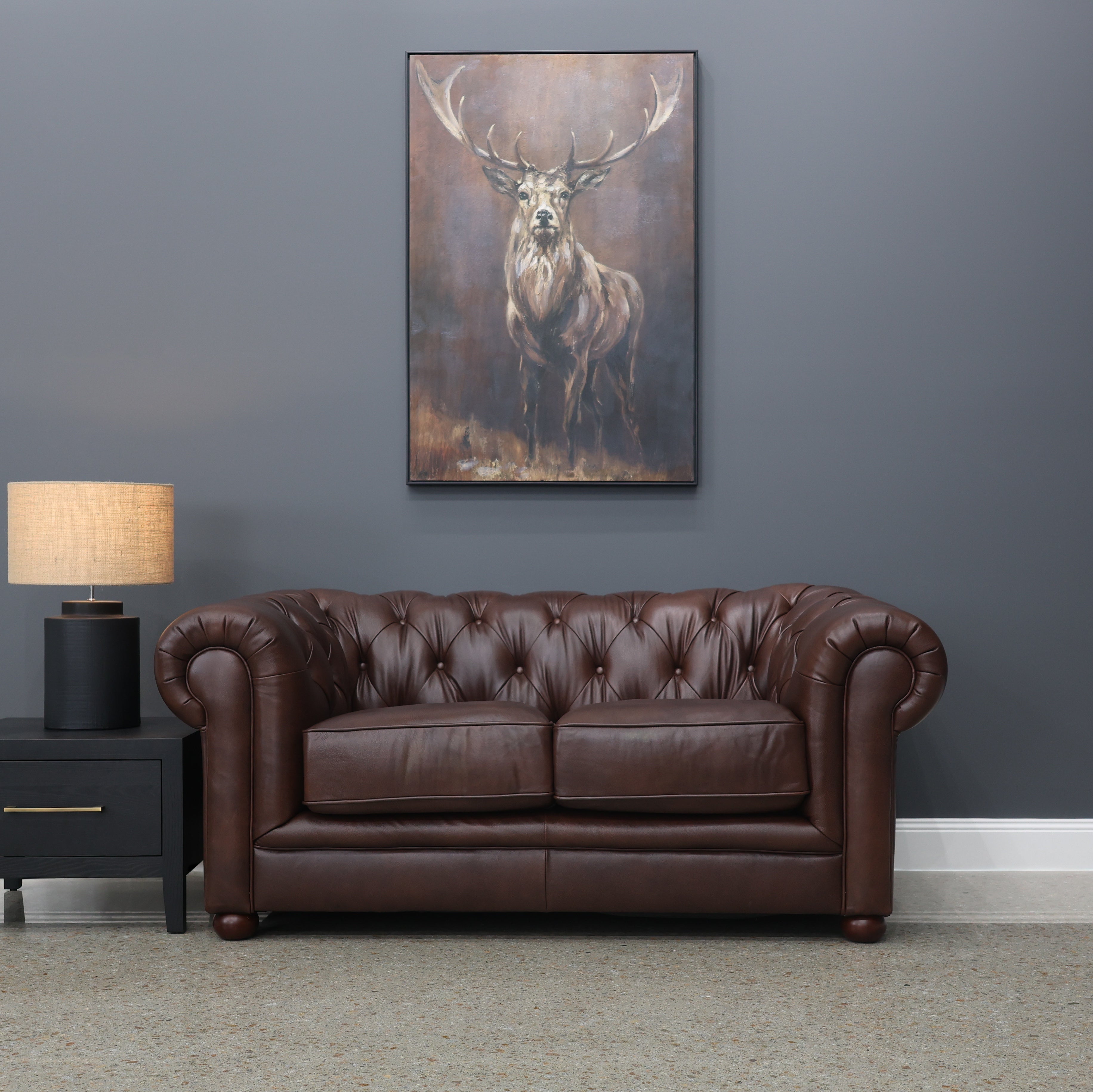 Chesterfield 2 Seater Loveseat - Antique Brown Leather
