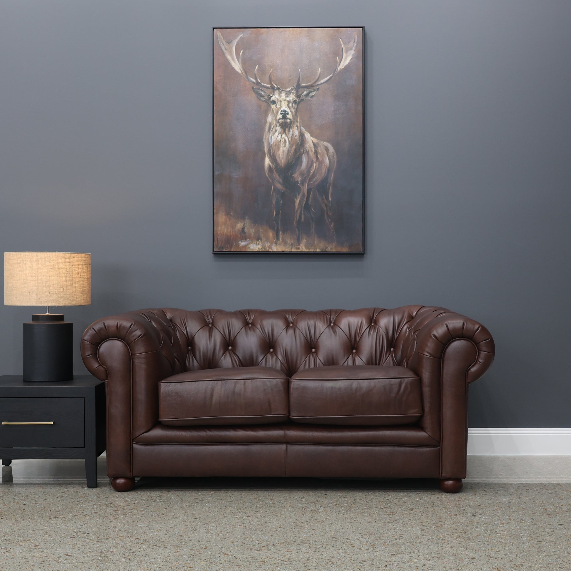 Chesterfield 2 Seater Loveseat - Antique Brown Leather