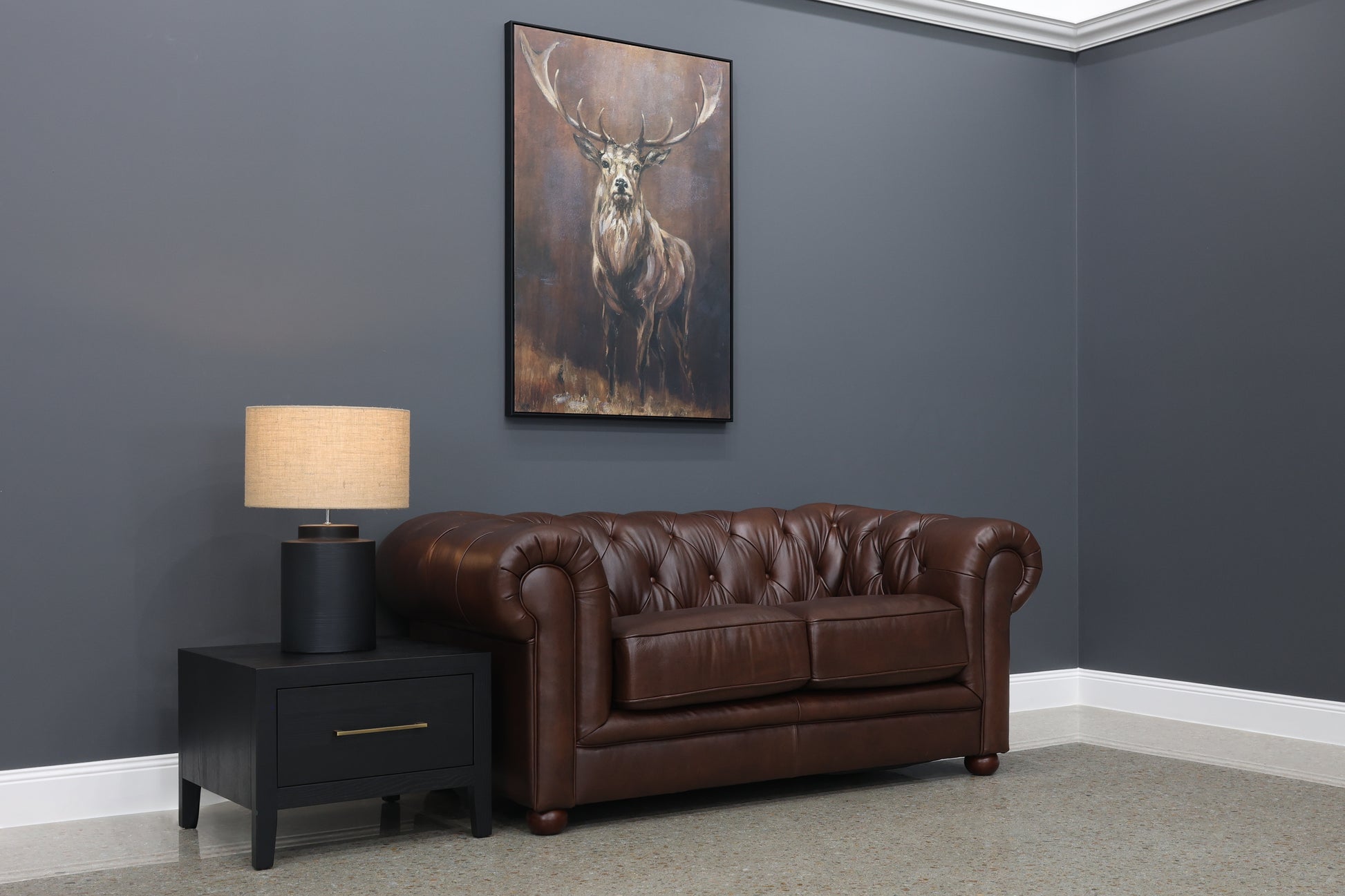 Chesterfield 2 Seater Loveseat - Antique Brown Leather