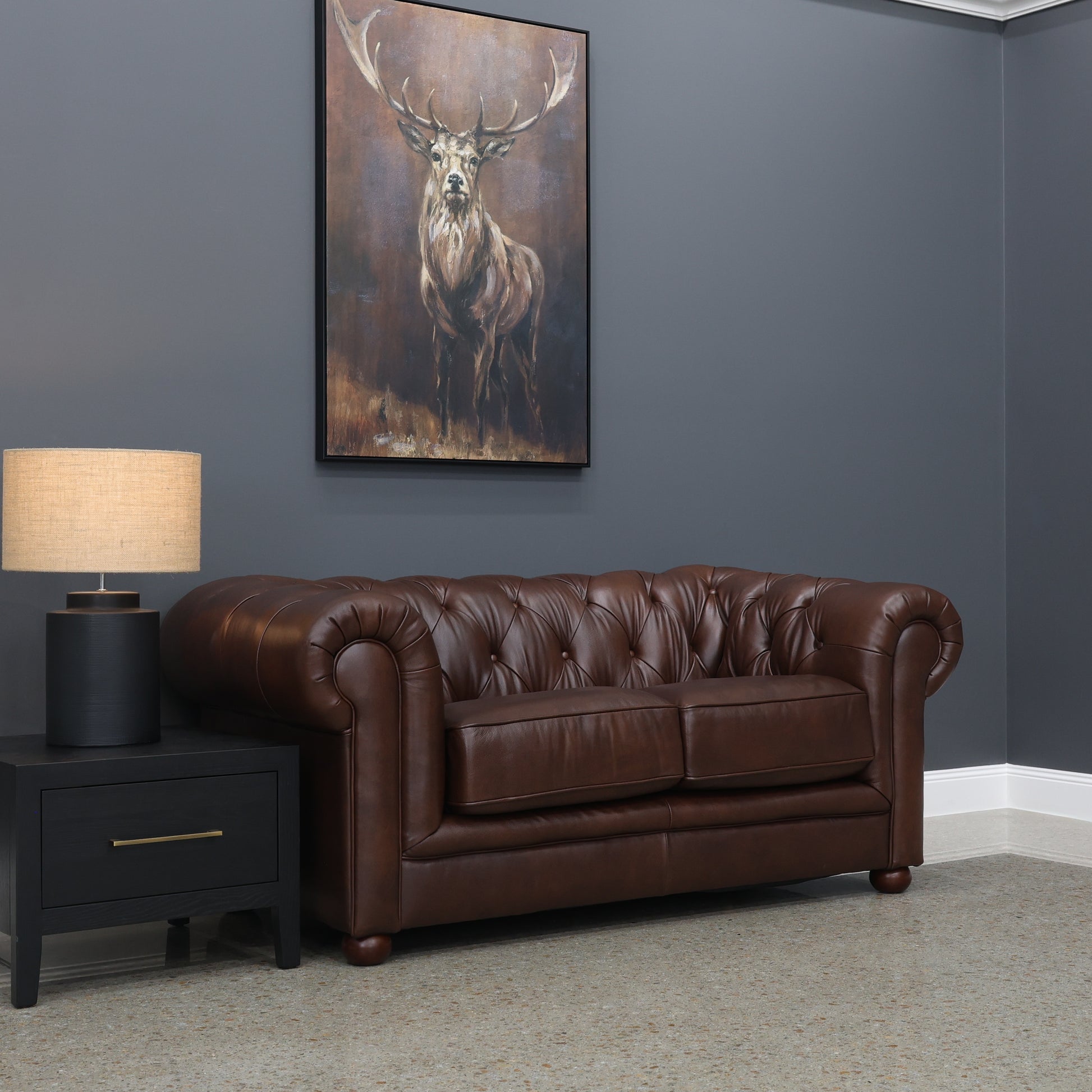 Chesterfield 2 Seater Loveseat - Antique Brown Leather