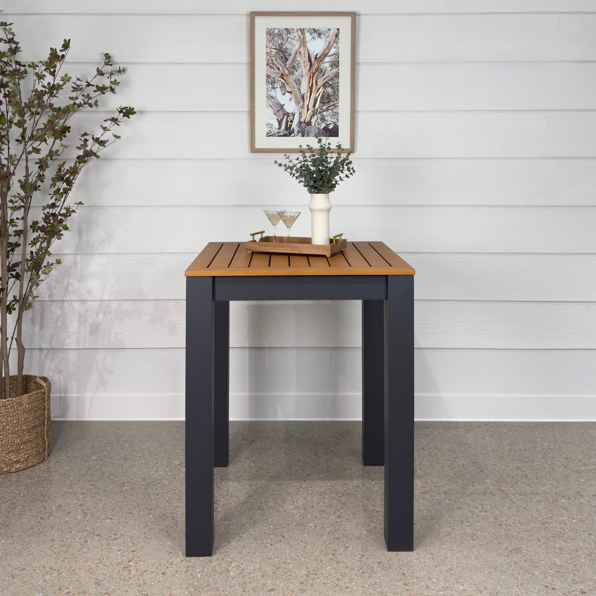 Mildura Bar Table - Charcoal w/ Brushed Teak Top