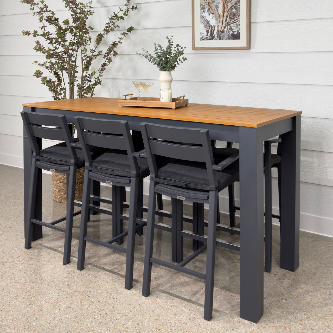 Mildura Bar Table - Charcoal w/ Brushed Teak Top