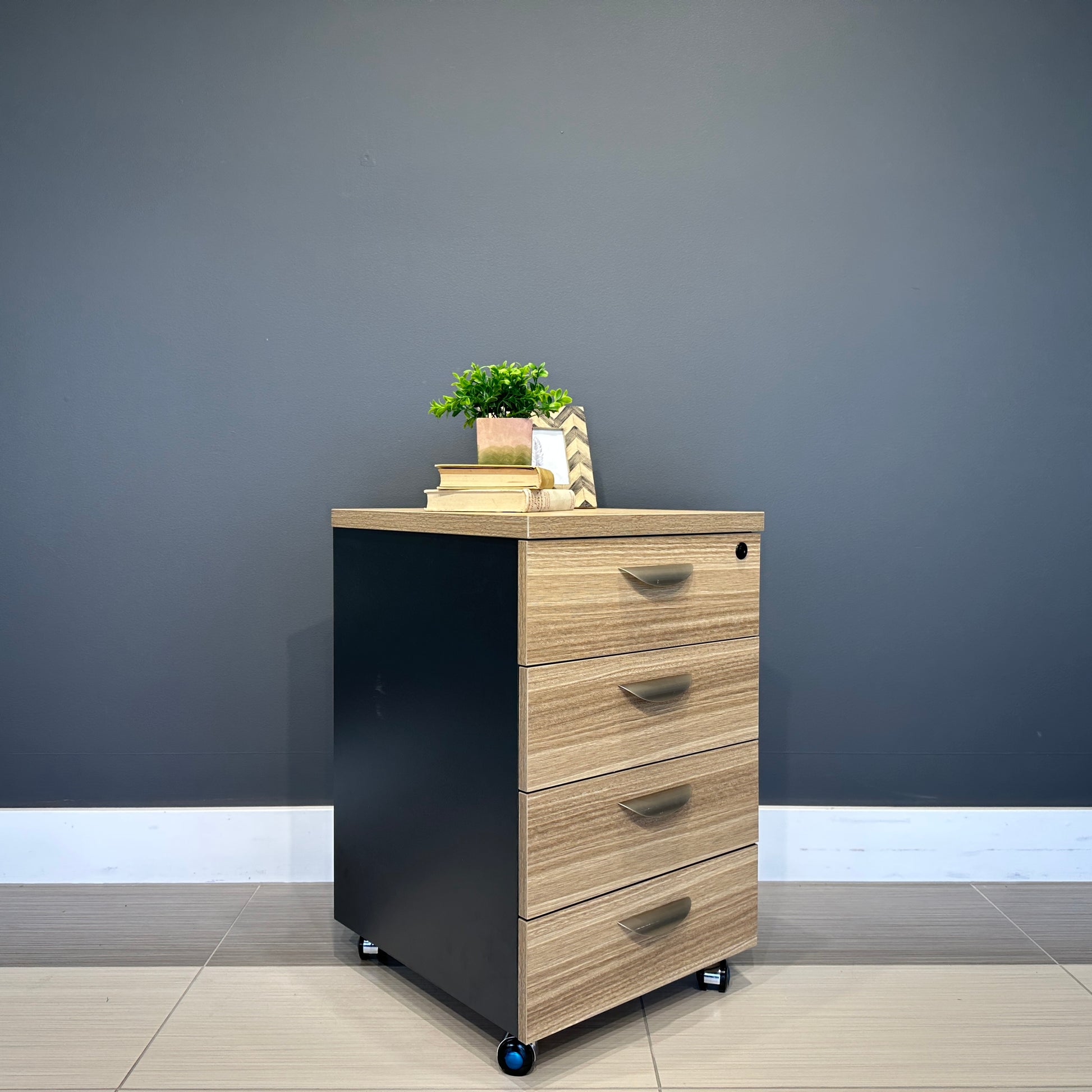 Performance 4 Drawer Pedestal - Natural Oak/ Charcoal