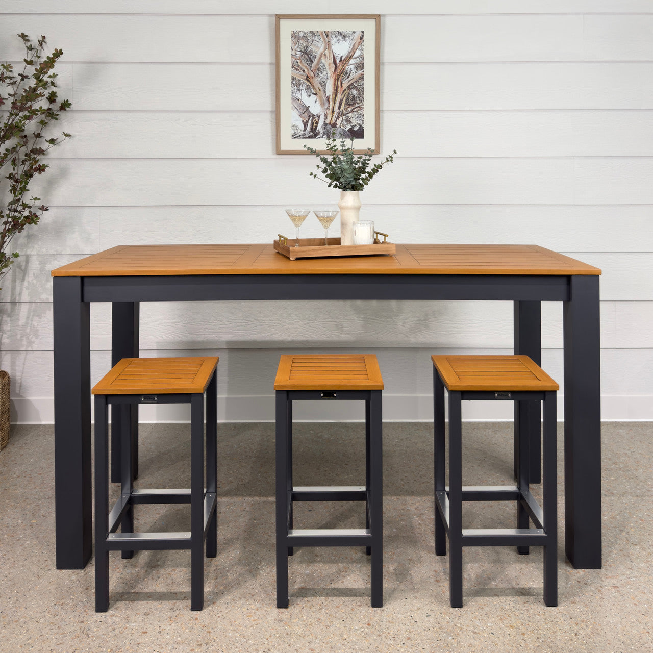 Mildura Bar Table - Charcoal w/ Brushed Teak Top