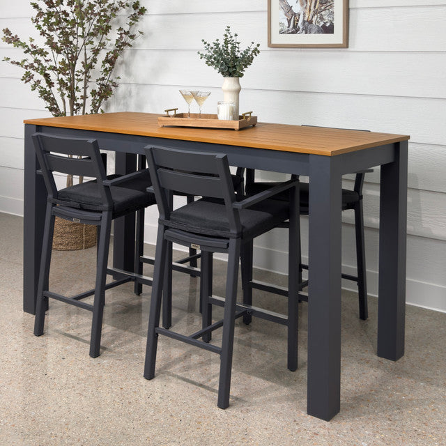 Mildura Bar Table - Charcoal w/ Brushed Teak Top