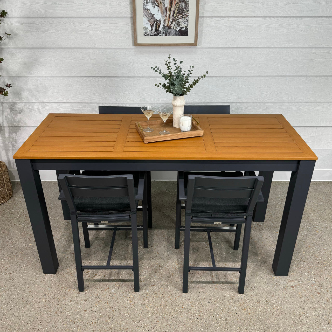 Mildura Bar Table - Charcoal w/ Brushed Teak Top