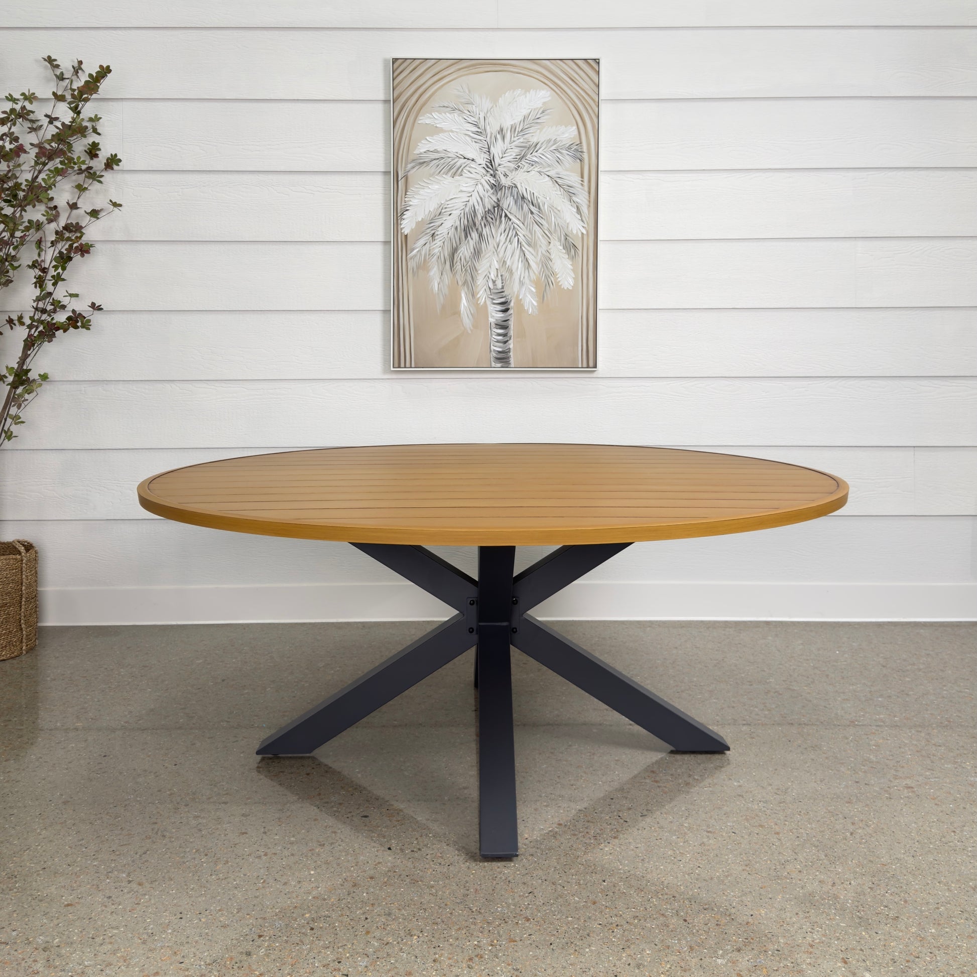 Mildura Round Dining Table - Charcoal / Brushed Teak