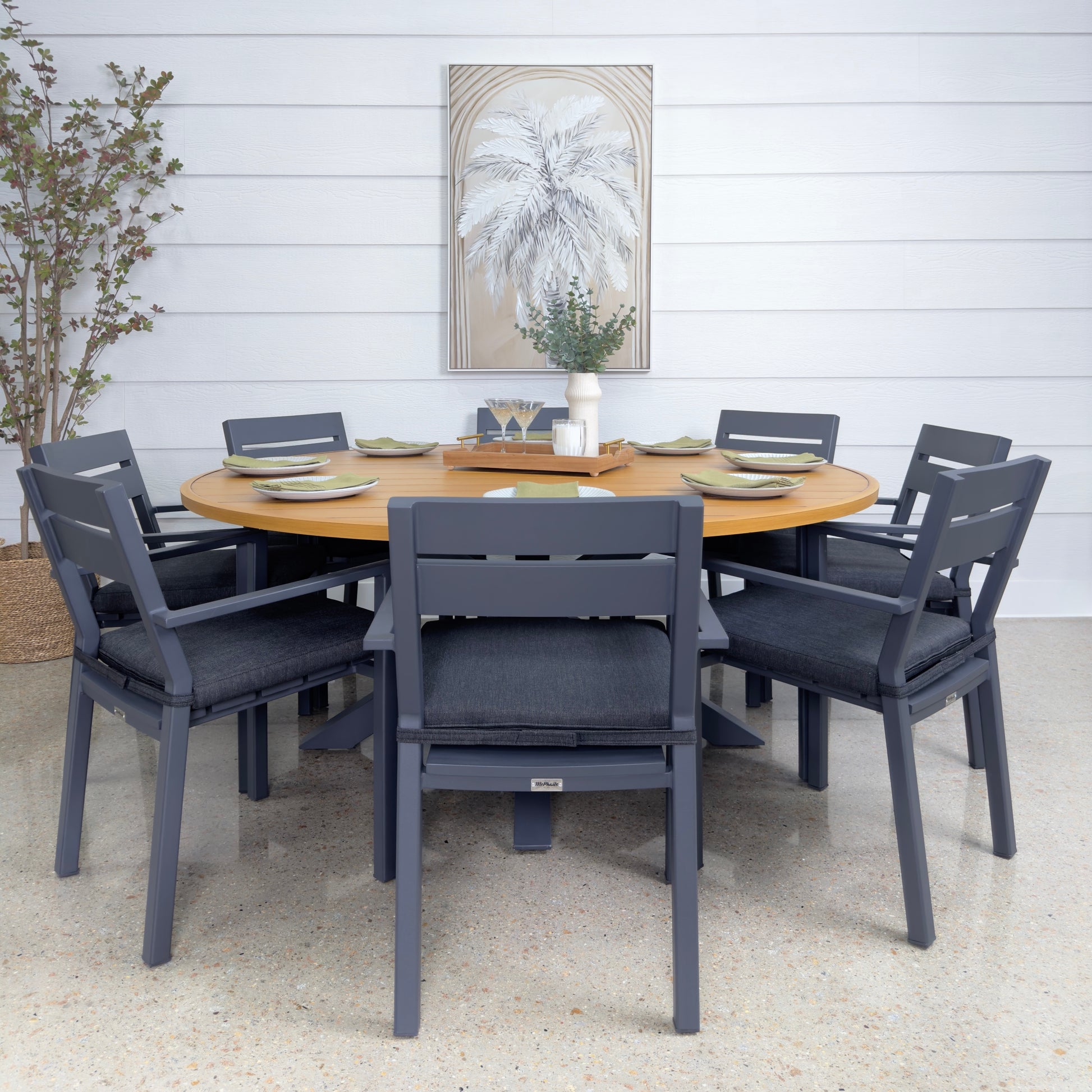 Mildura Round Dining Table - Charcoal / Brushed Teak