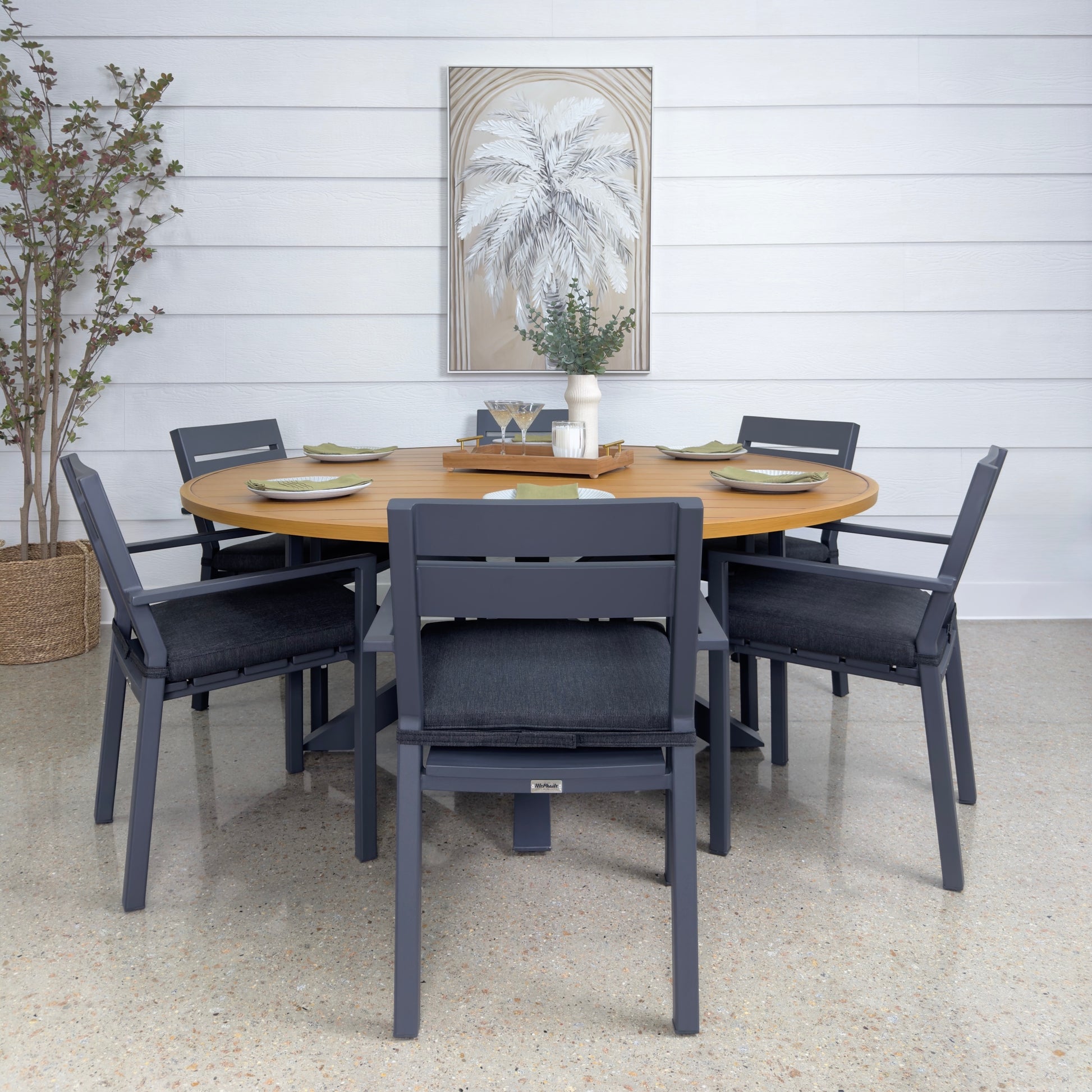 Mildura Round Dining Table - Charcoal / Brushed Teak
