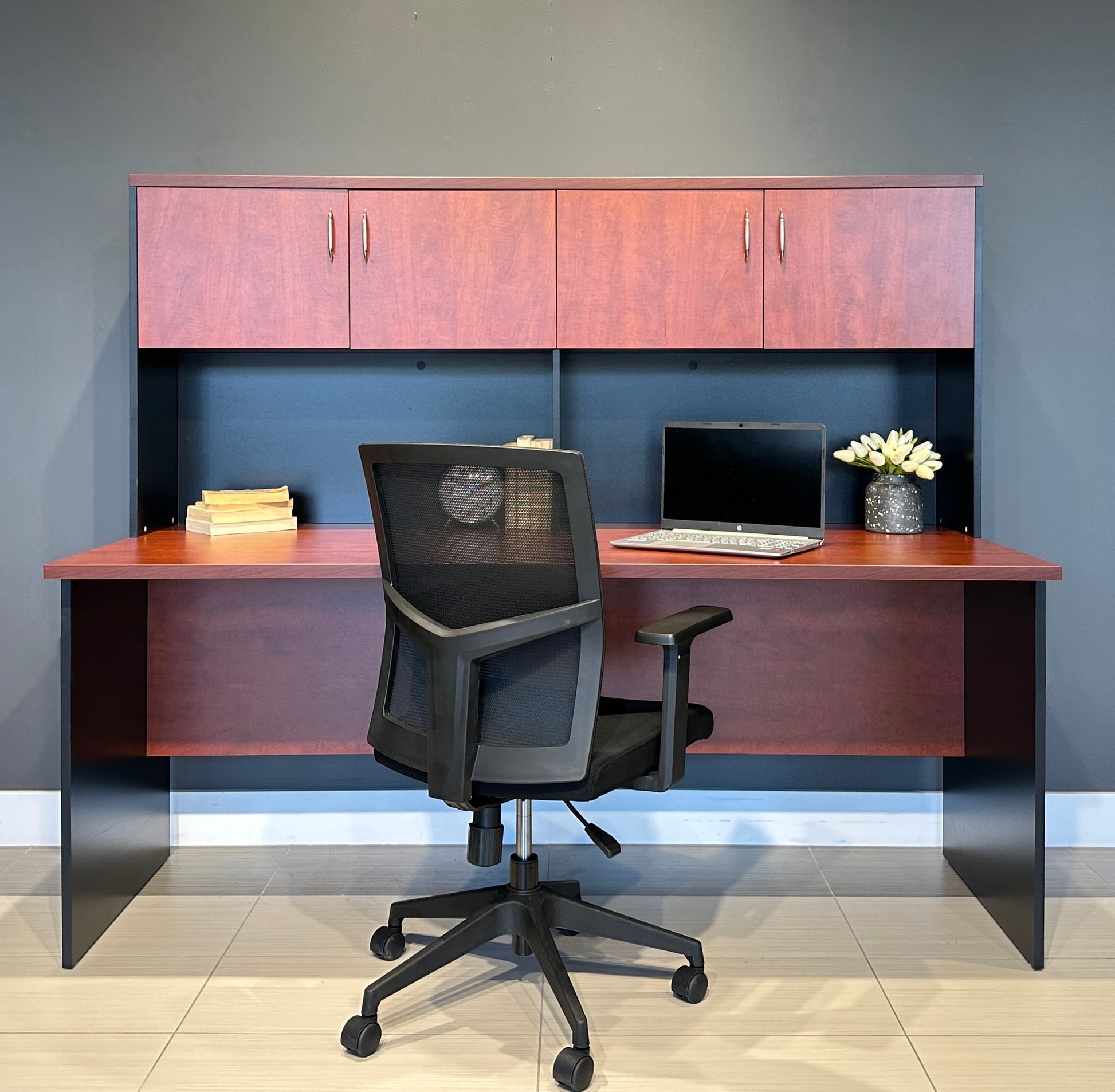 Performance 1800 Office Desk & Hutch - Red Gum/ Charcoal