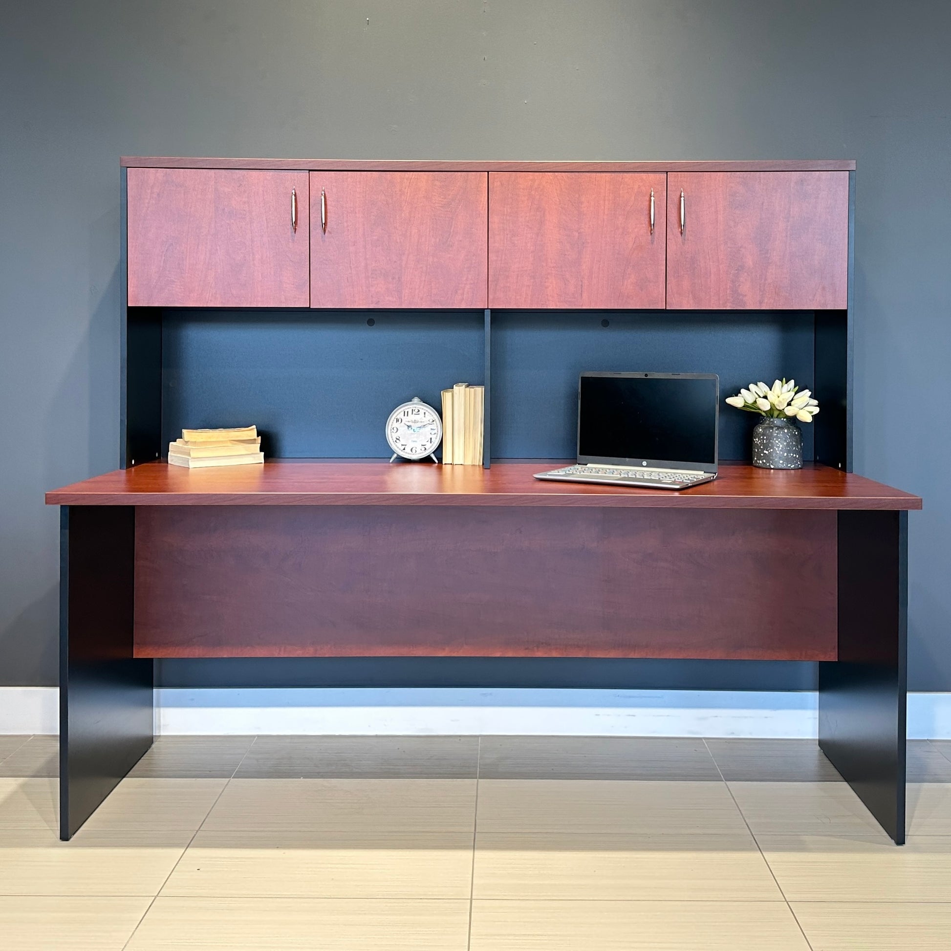 Performance 1800 Office Desk & Hutch - Red Gum/ Charcoal