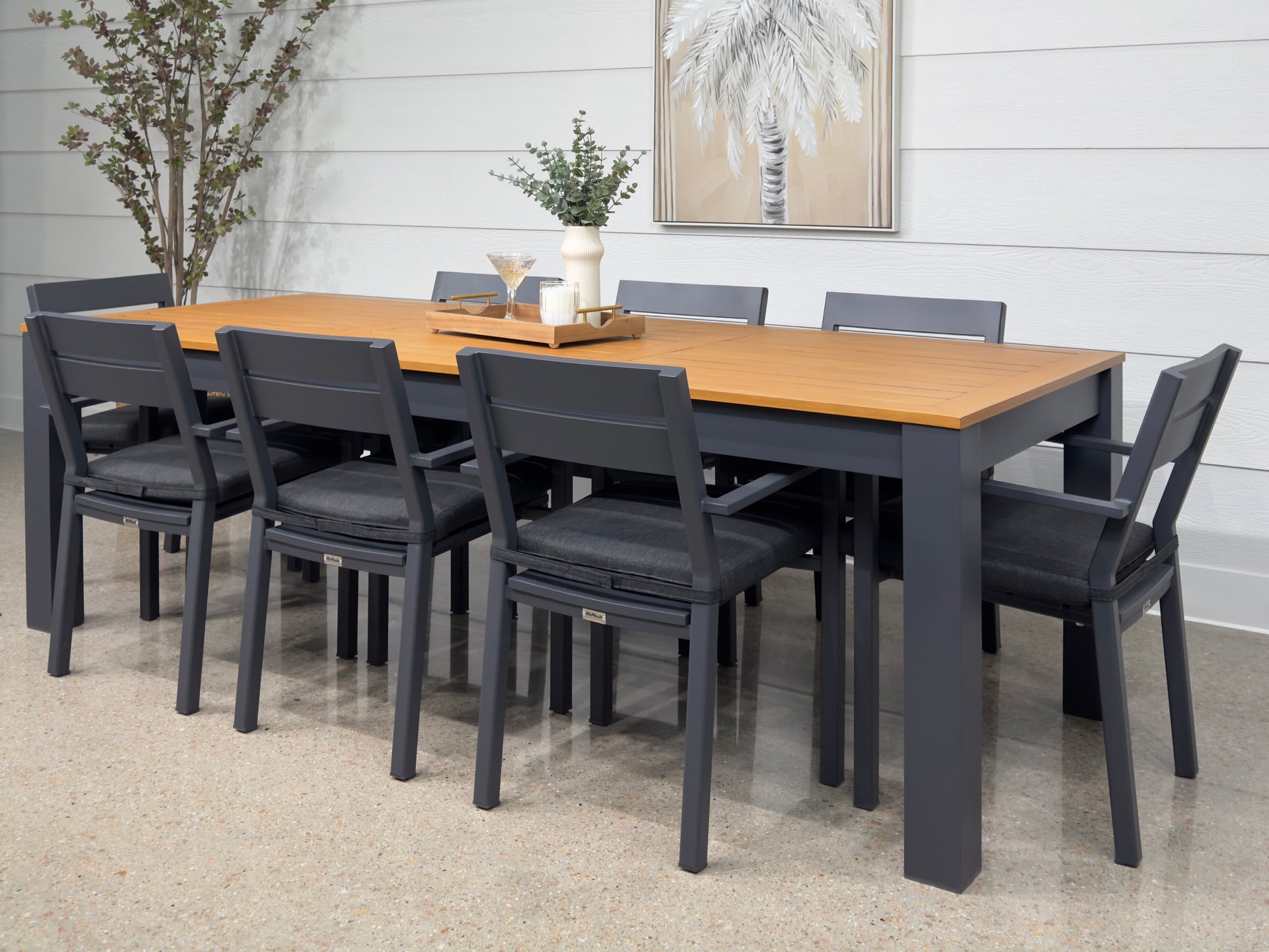 Mildura Rectangle Dining Table - Charcoal w/ Brushed Teak Top