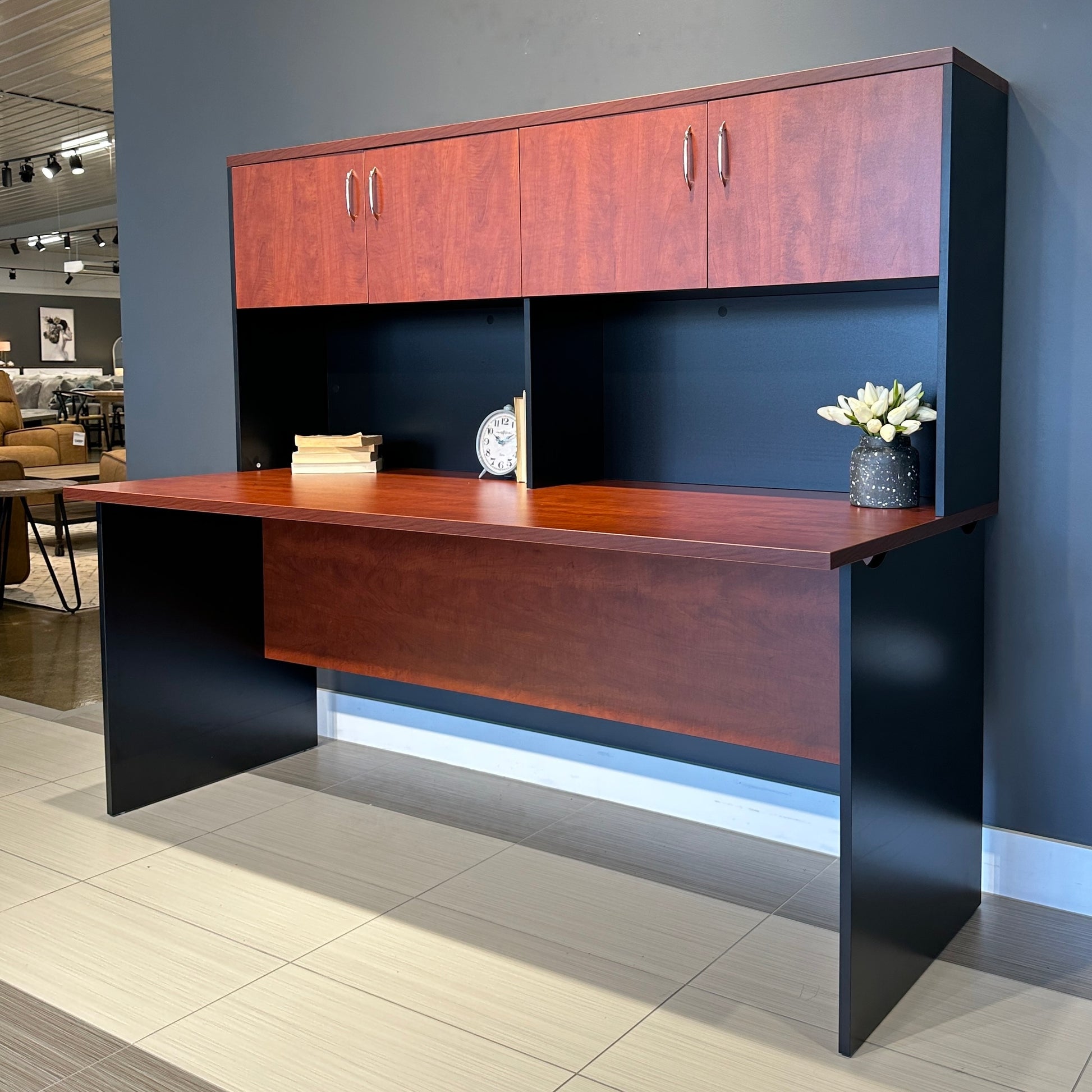 Performance 1800 Office Desk & Hutch - Red Gum/ Charcoal