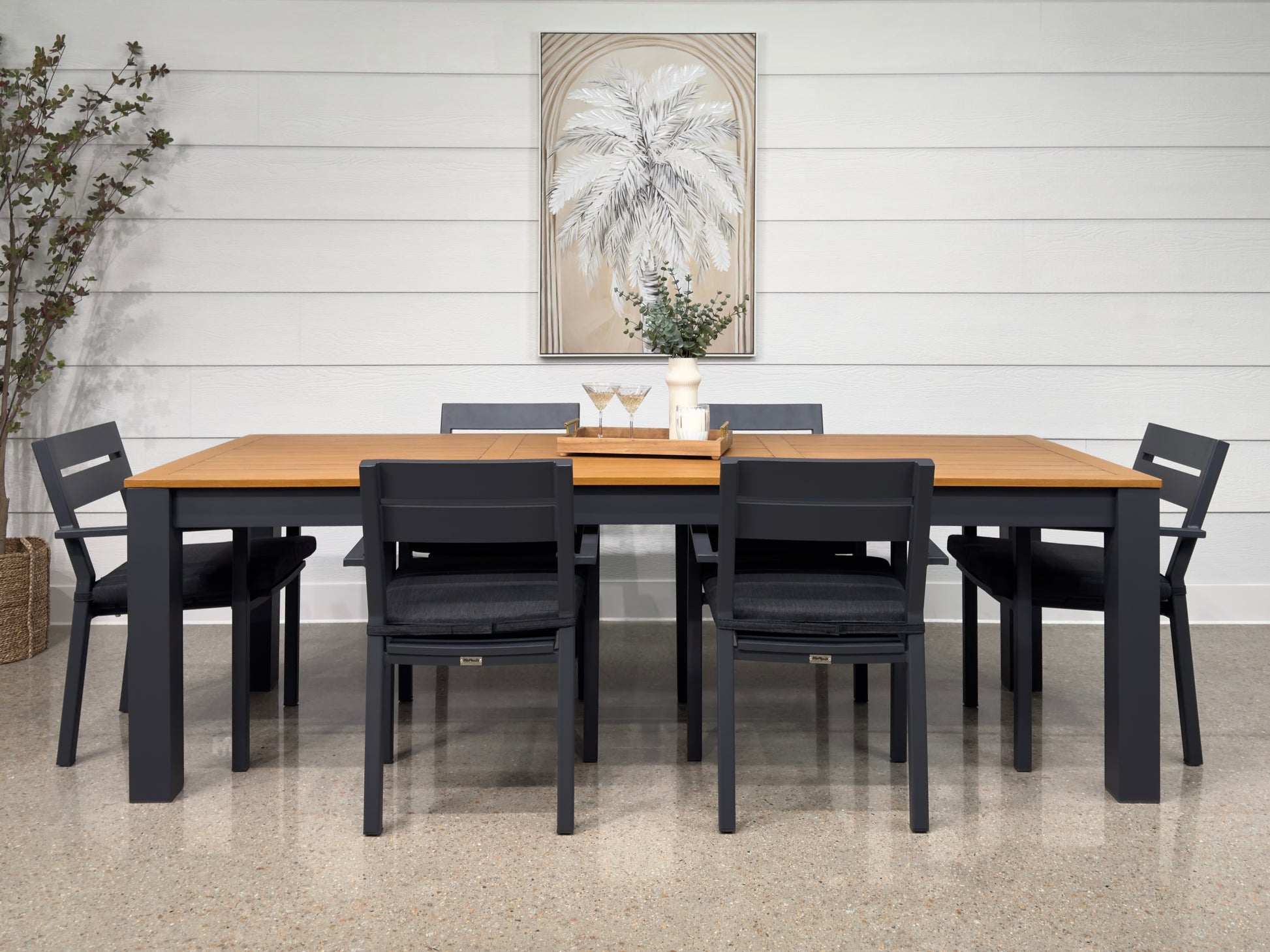 Mildura Rectangle Dining Table - Charcoal w/ Brushed Teak Top