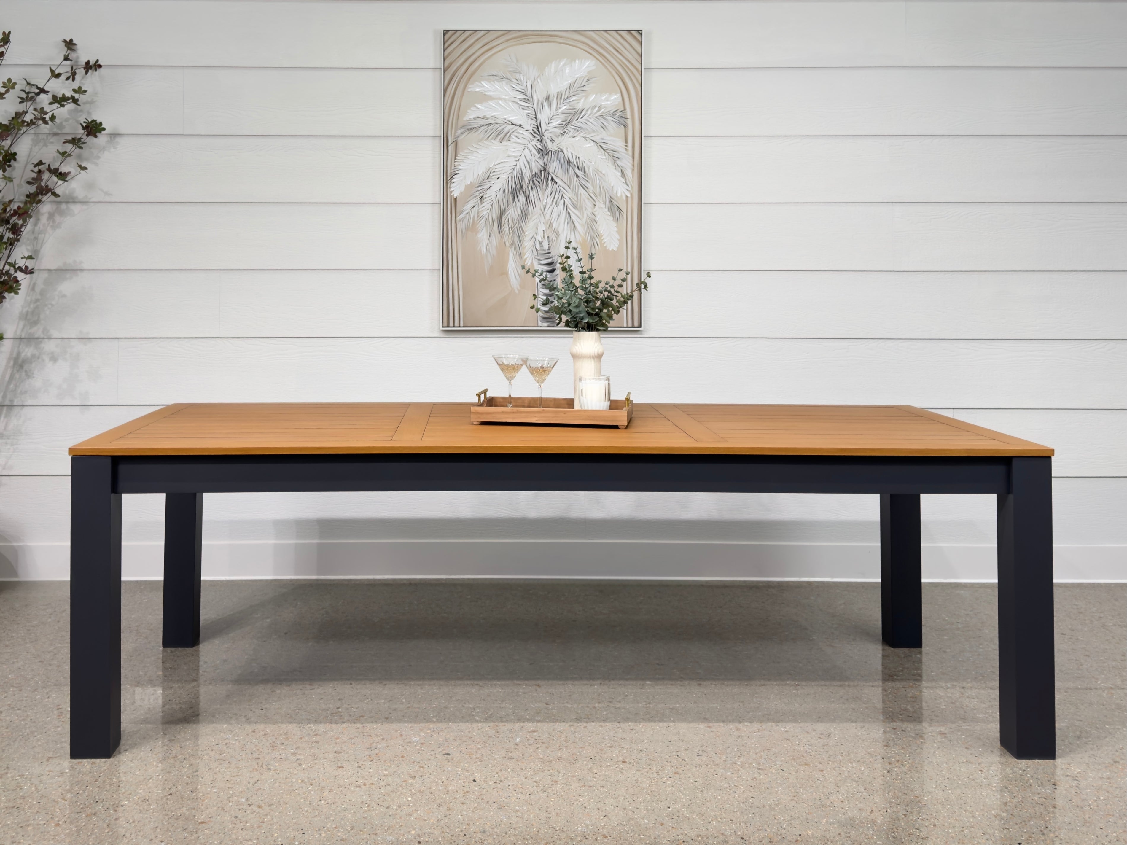 Mildura Rectangle Dining Table - Charcoal w/ Brushed Teak Top
