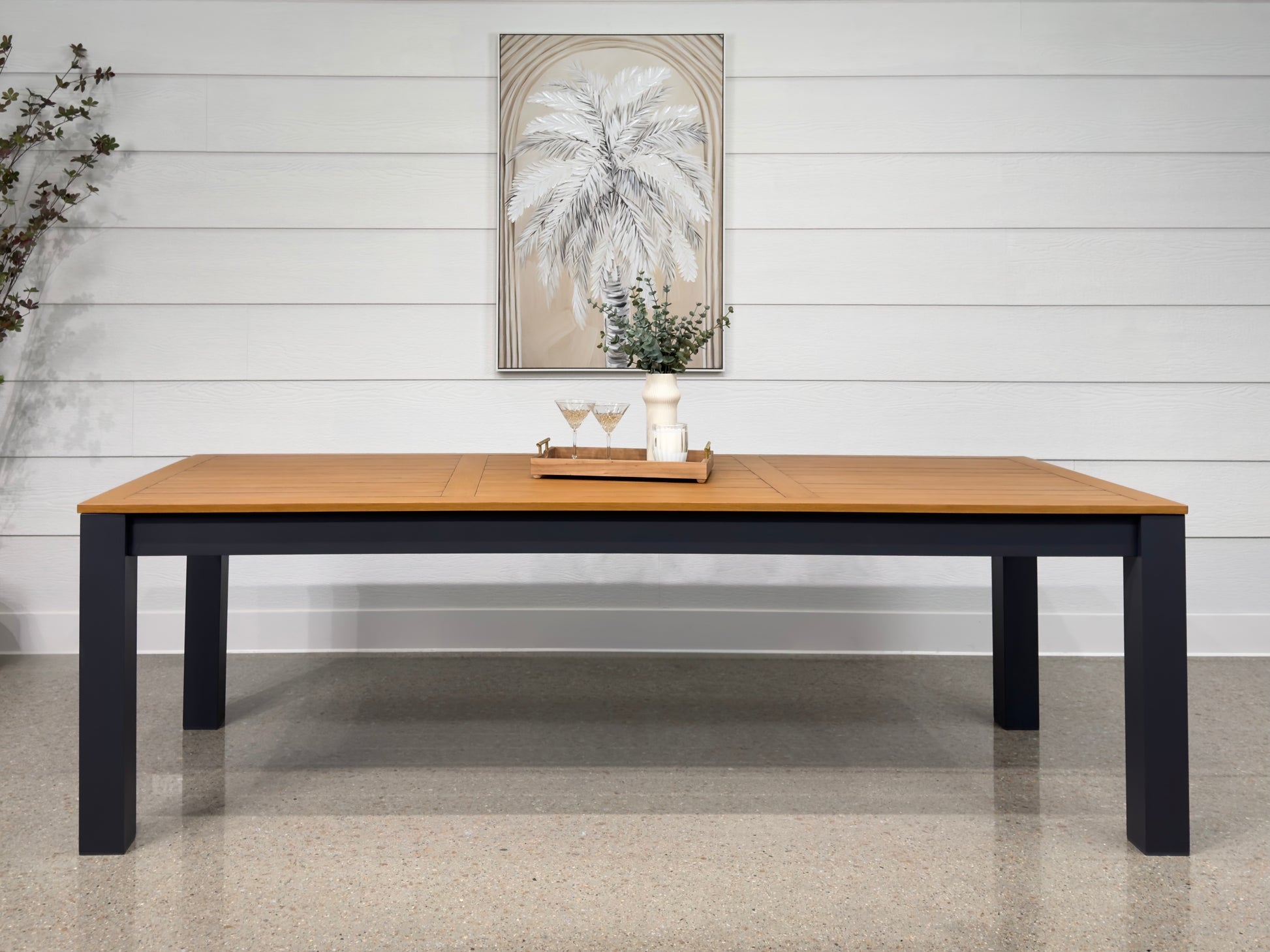 Mildura Rectangle Dining Table - Charcoal w/ Brushed Teak Top