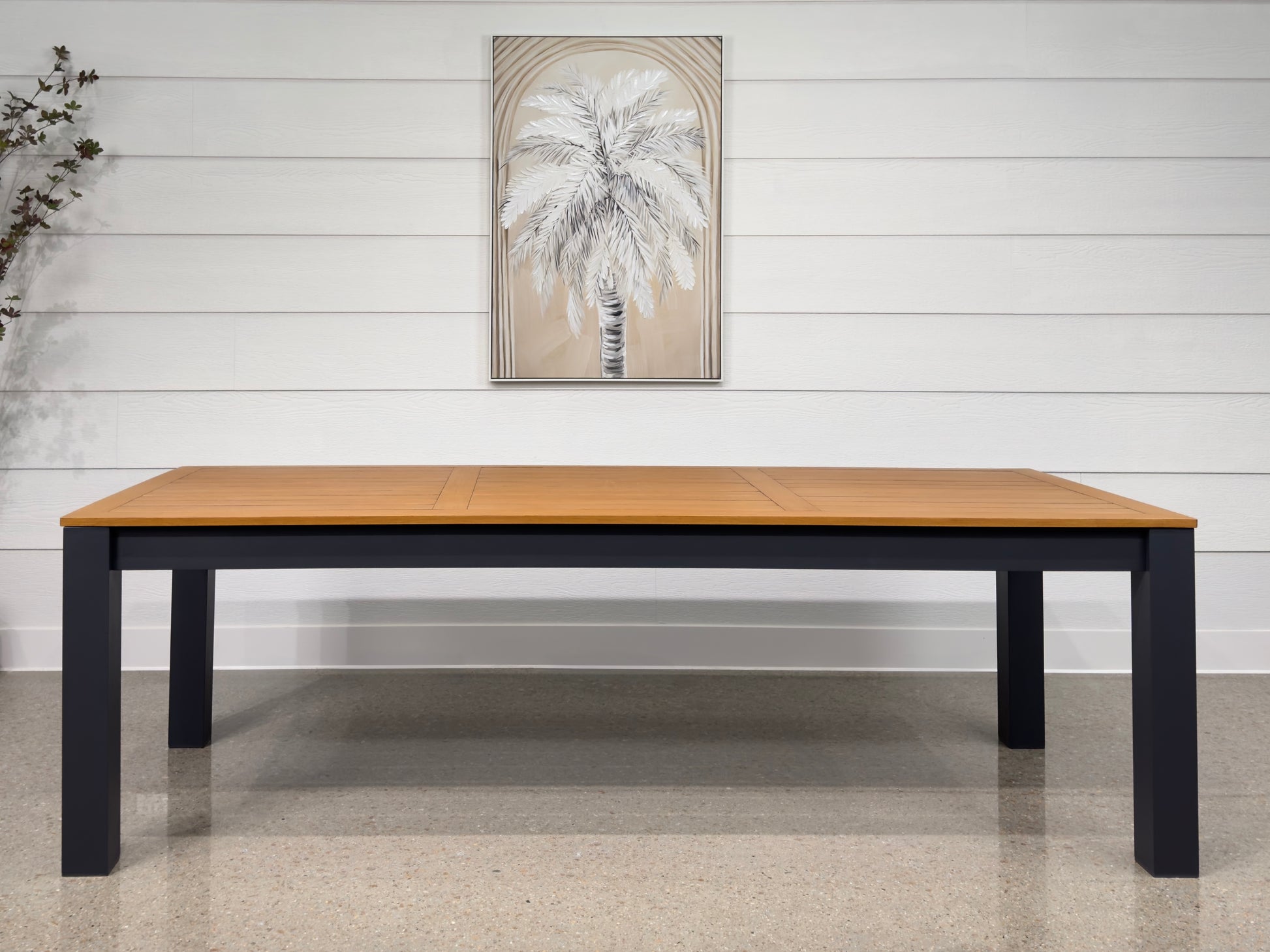 Mildura Rectangle Dining Table - Charcoal w/ Brushed Teak Top