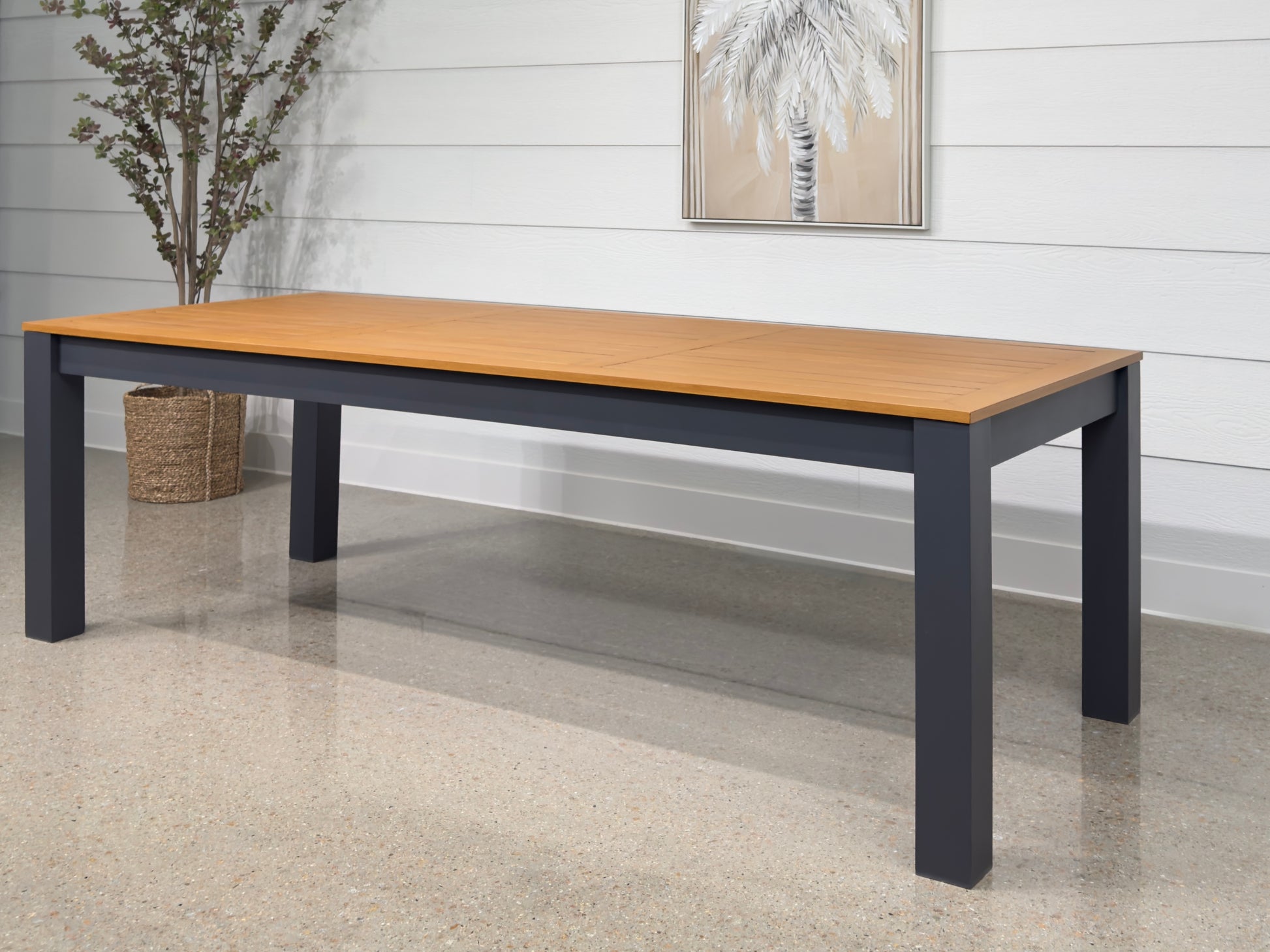 Mildura Rectangle Dining Table - Charcoal w/ Brushed Teak Top