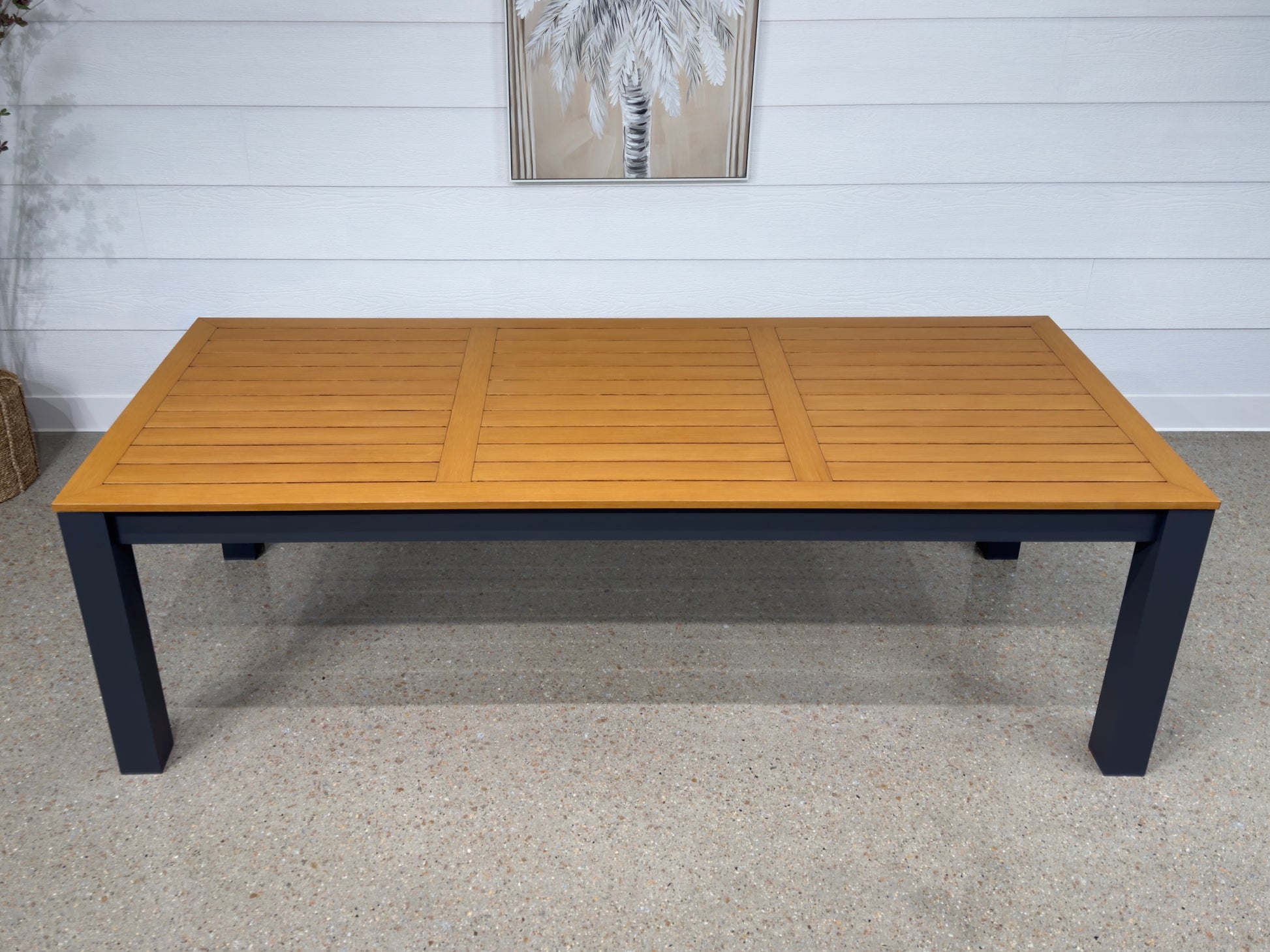 Mildura Rectangle Dining Table - Charcoal w/ Brushed Teak Top