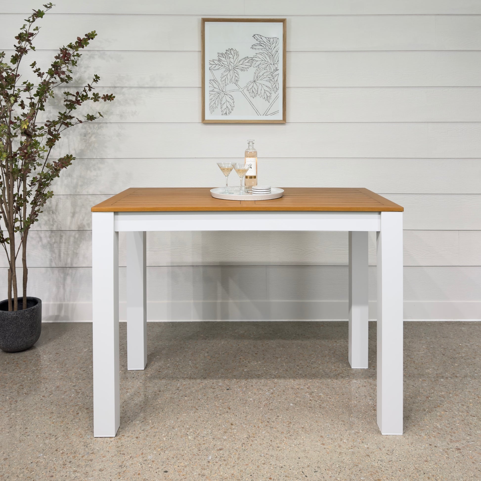 Mildura Bar Table - White w/ Brushed Teak Top