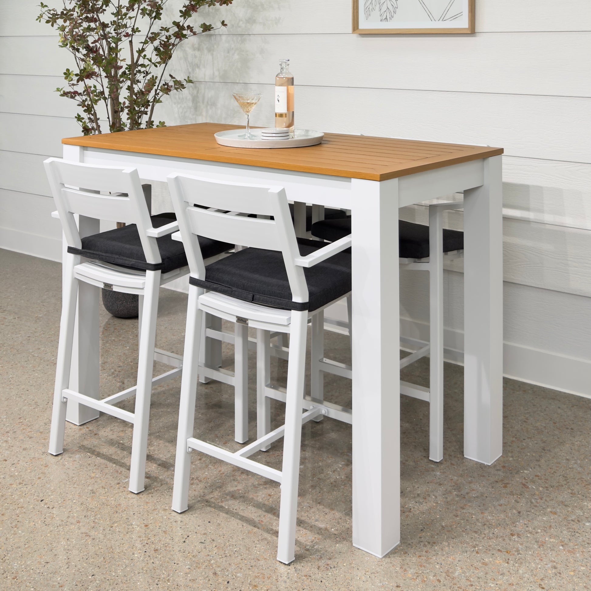 Mildura Bar Table - White w/ Brushed Teak Top