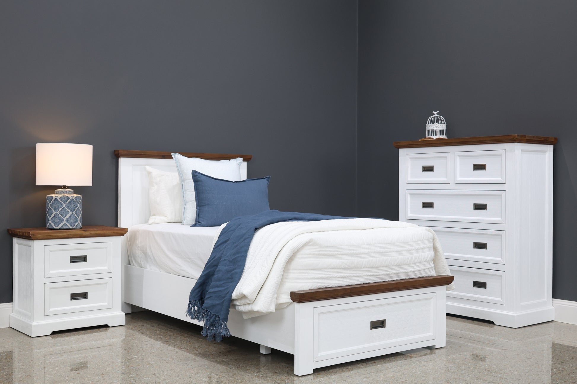 Provedore Two Tone Bed Storage Drawers - King Single