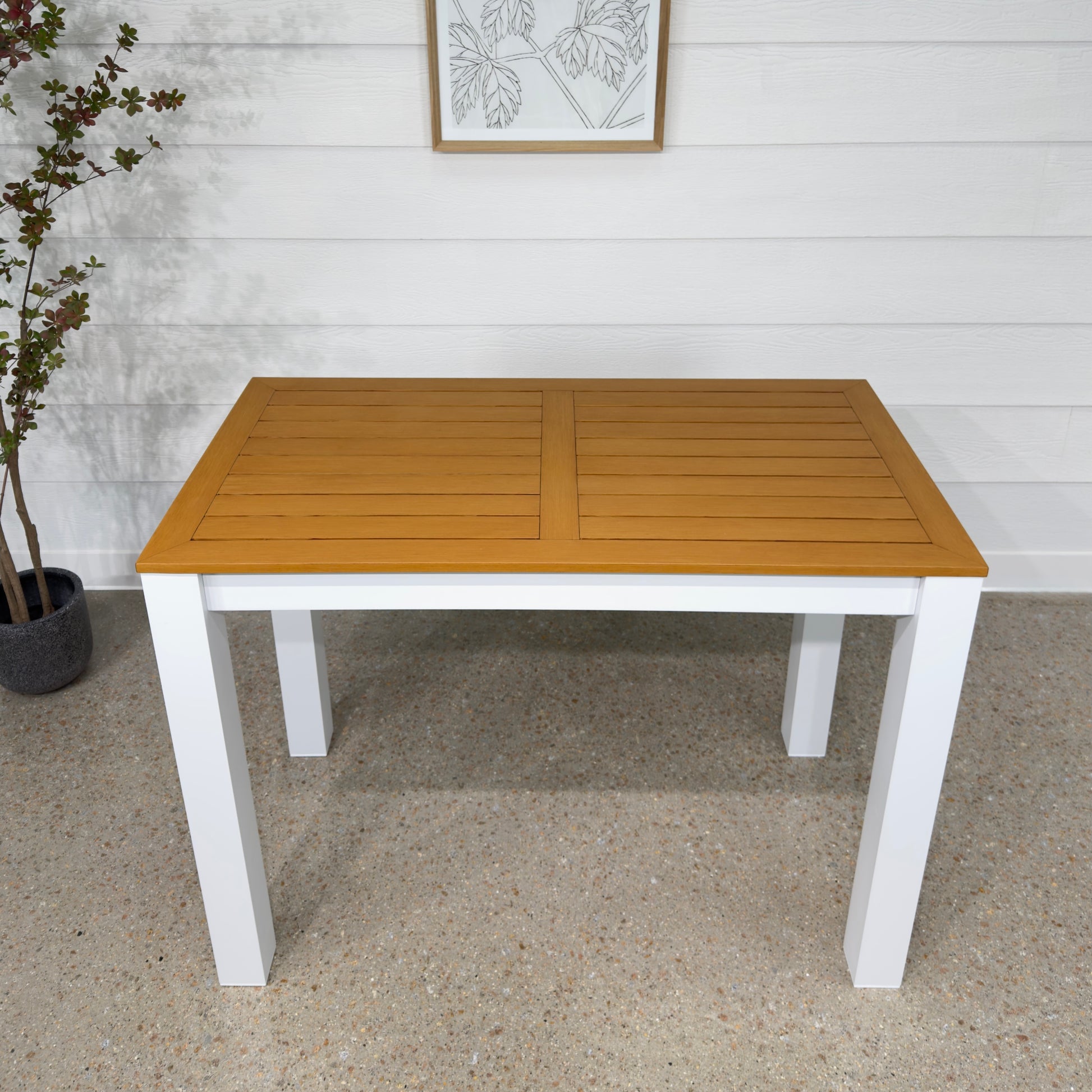 Mildura Bar Table - White w/ Brushed Teak Top