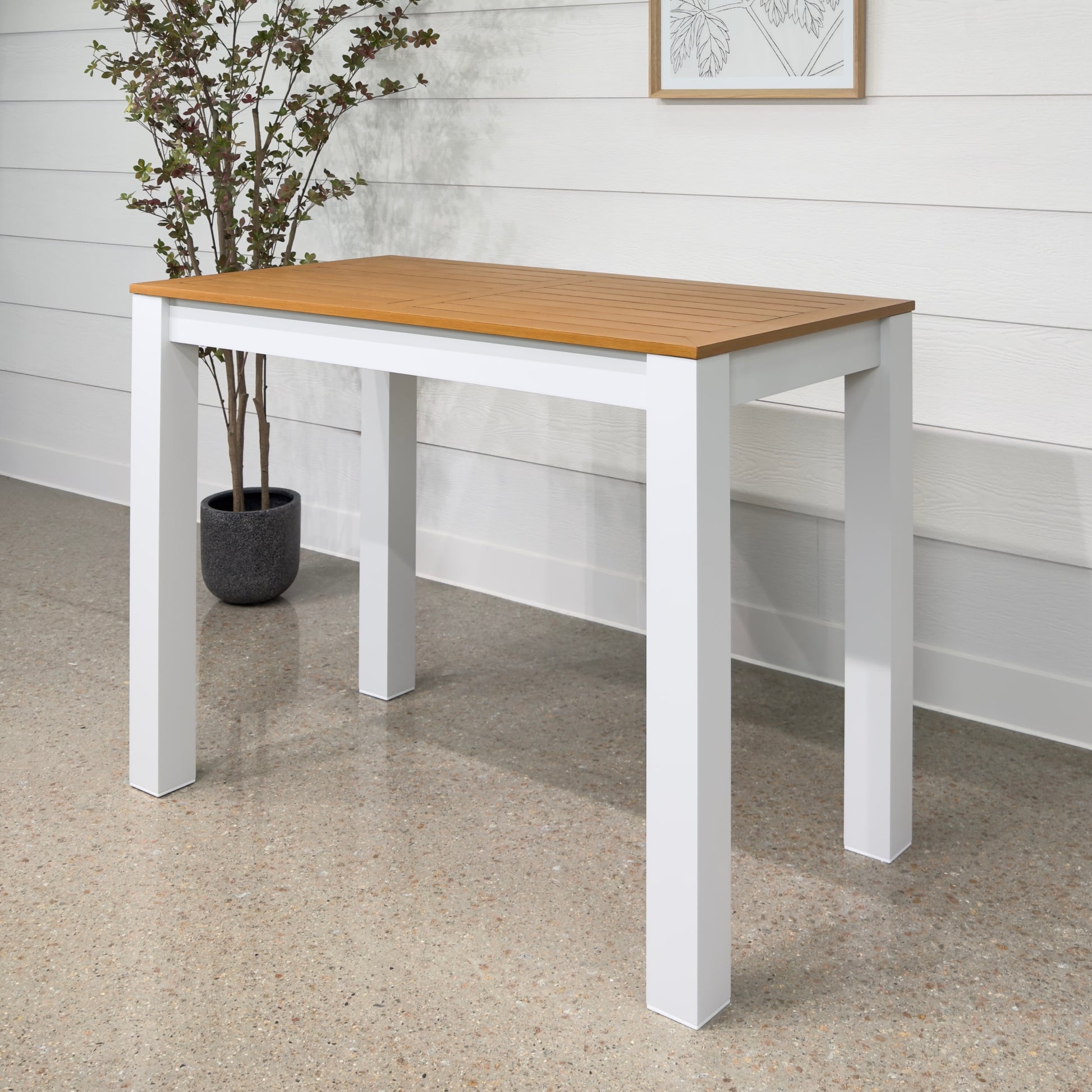 Mildura Bar Table - White w/ Brushed Teak Top