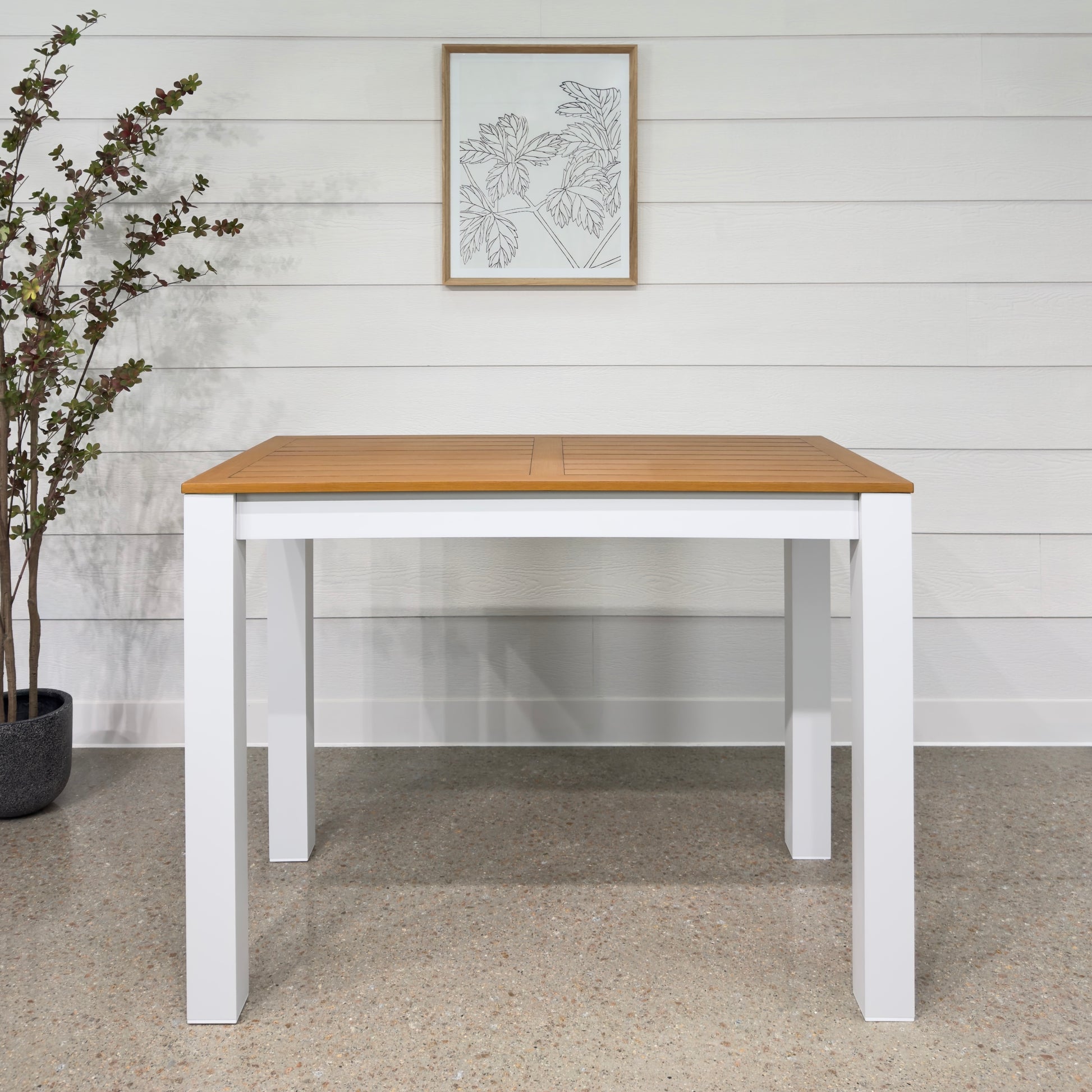Mildura Bar Table - White w/ Brushed Teak Top