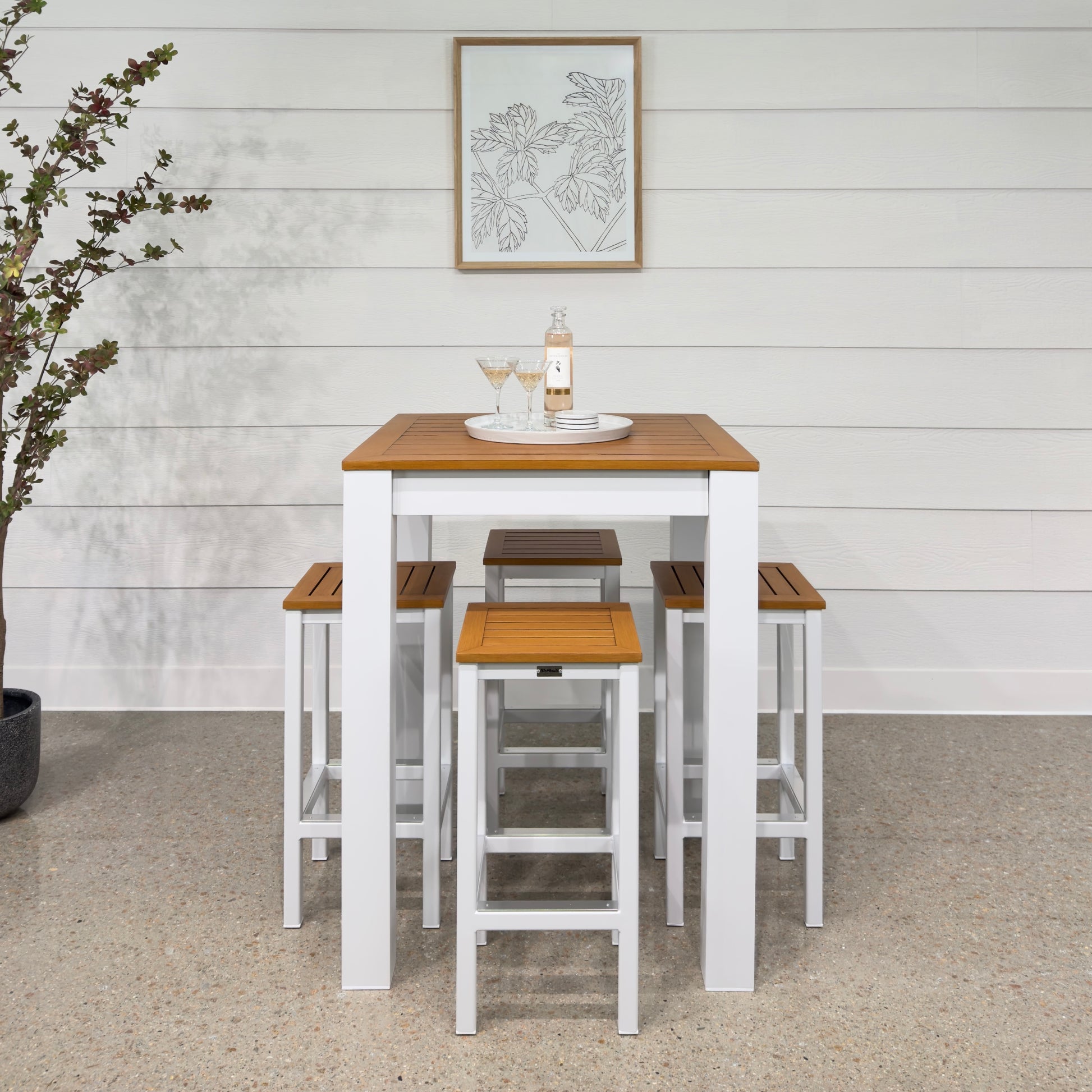 Mildura Bar Table - White w/ Brushed Teak Top