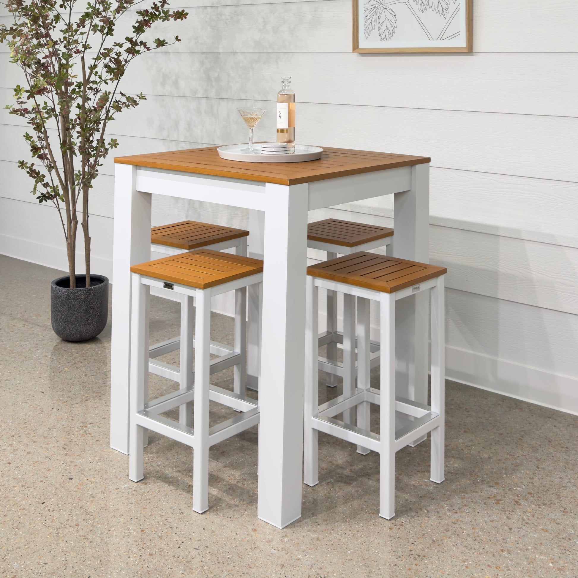 Mildura Barstool - White w/ Brushed Teak Slat